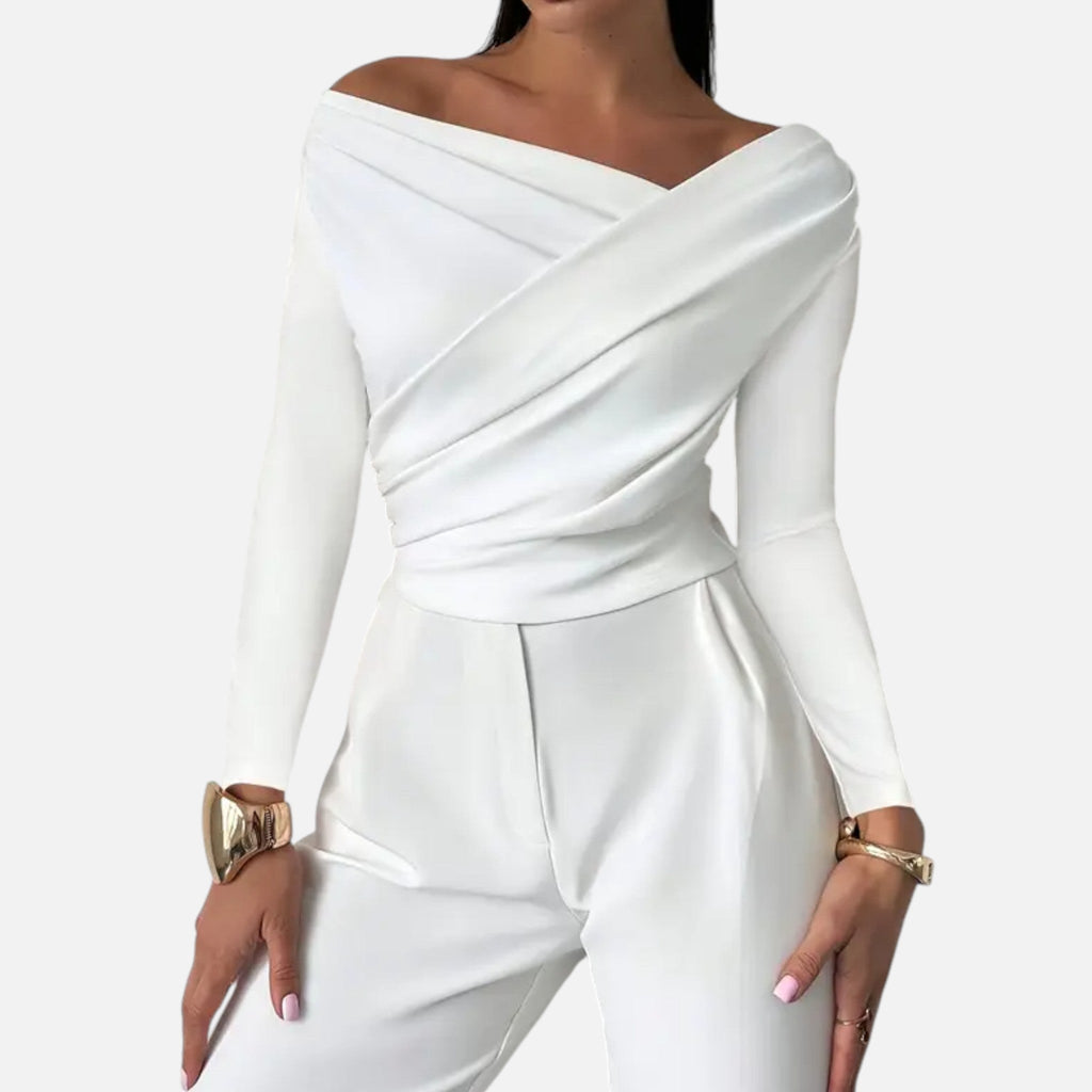 Volarno | Women's Timeless Cross-Over Collar Blouse