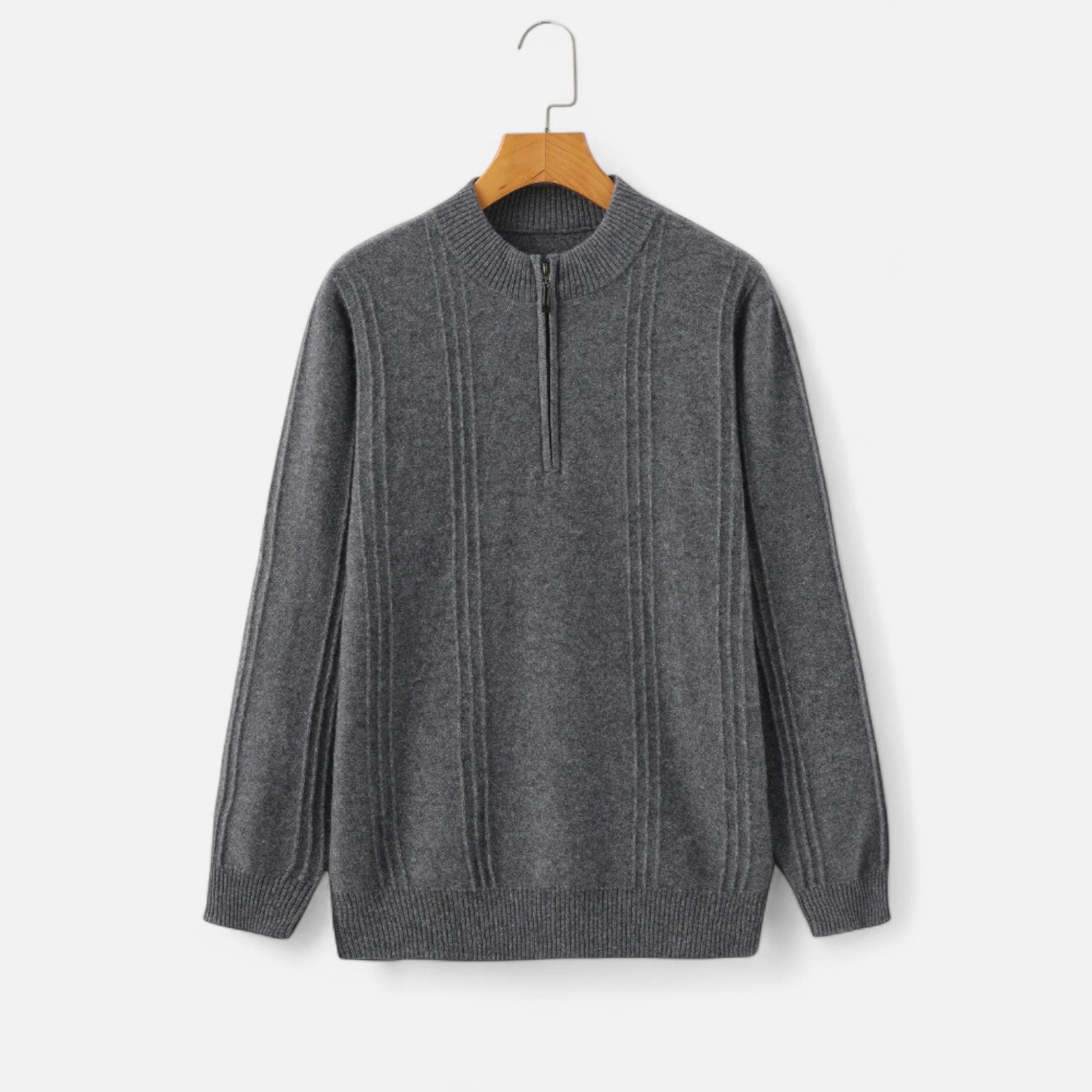 Volarno | Men’s Sweater – Cashmere Ribbed Half-Zip Elegance