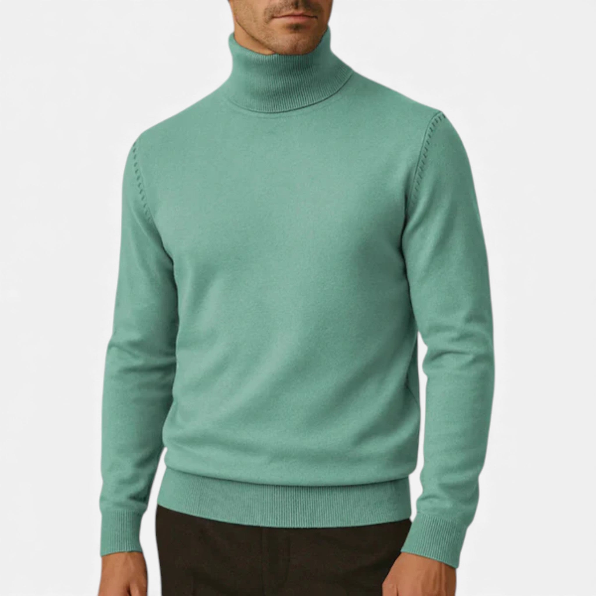 Volarno | Men’s Turtleneck Knit Pullover – Basil Edition