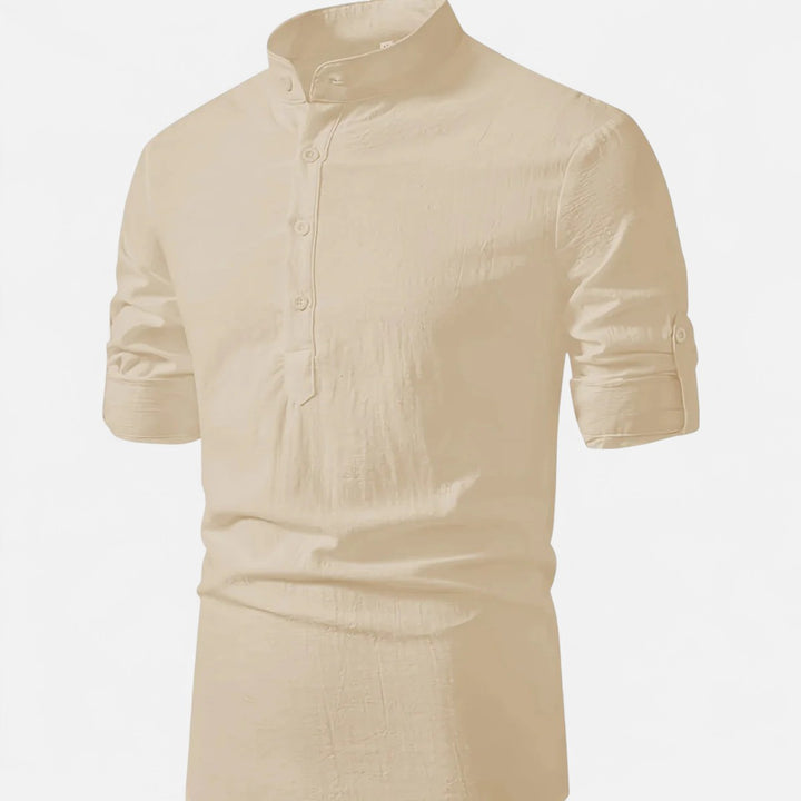 Volarno | Men’s Linen Henley – Heritage Collarless Style
