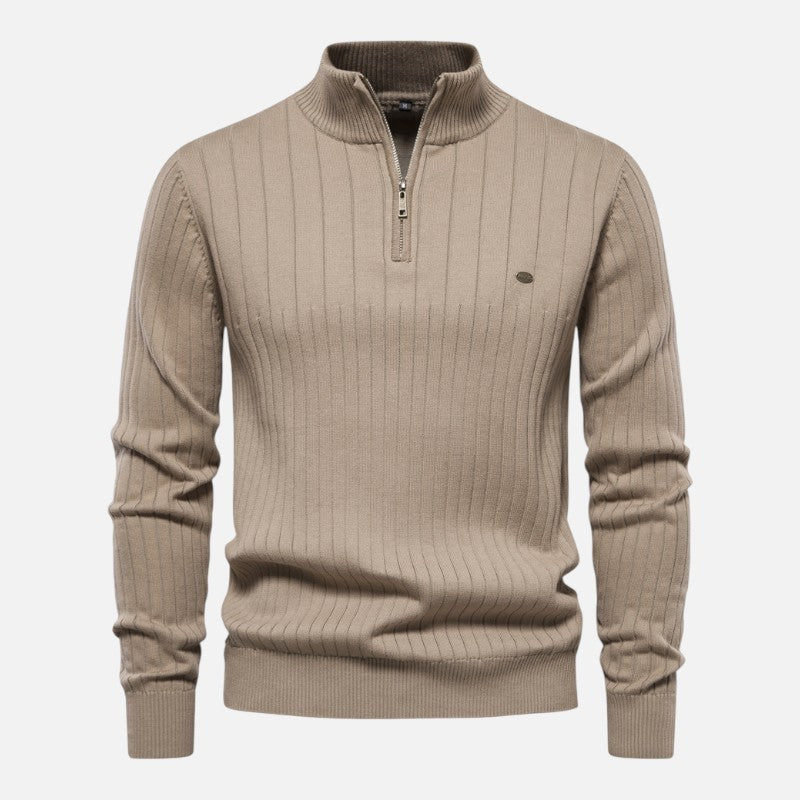 Volarno | Men’s Stand Collar Half-Zip Knit Sweater | Slim Fit Casual Top