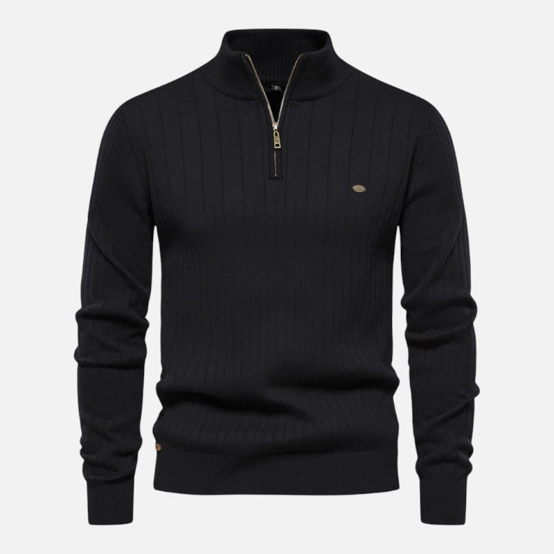 Volarno | Men’s Stand Collar Half-Zip Knit Sweater | Slim Fit Casual Top