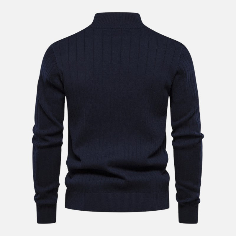 Volarno | Men’s Stand Collar Half-Zip Knit Sweater | Slim Fit Casual Top