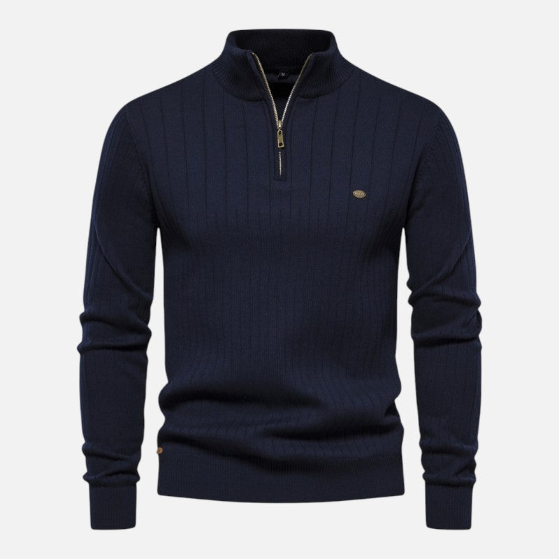 Volarno | Men’s Stand Collar Half-Zip Knit Sweater | Slim Fit Casual Top