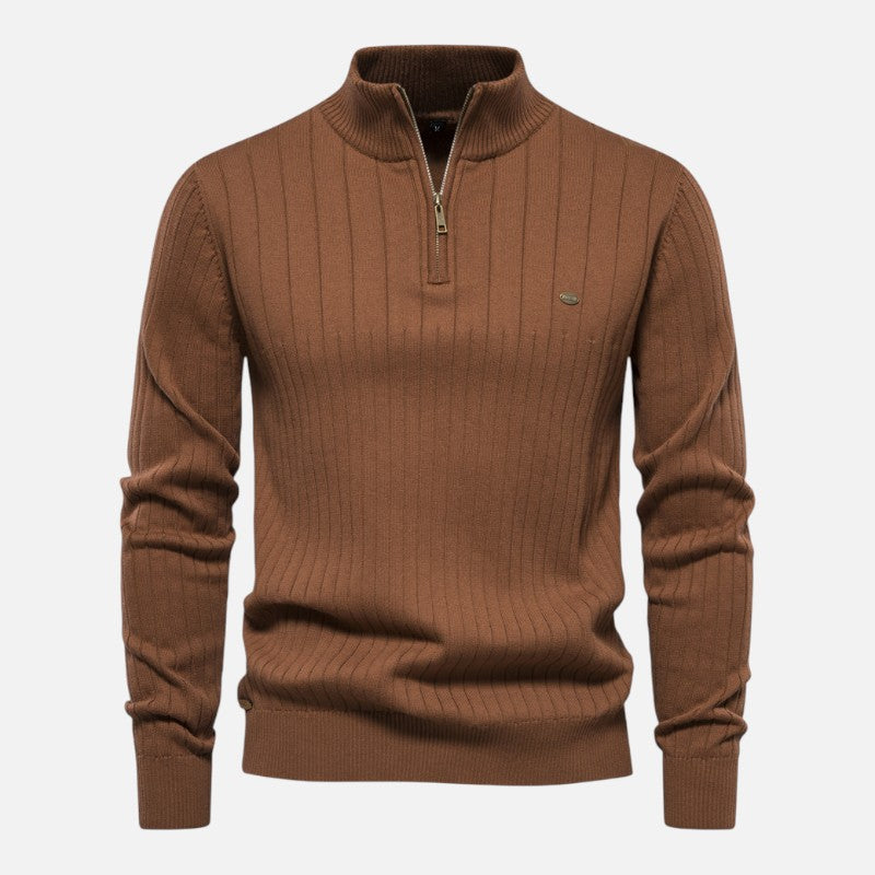 Volarno | Men’s Stand Collar Half-Zip Knit Sweater | Slim Fit Casual Top