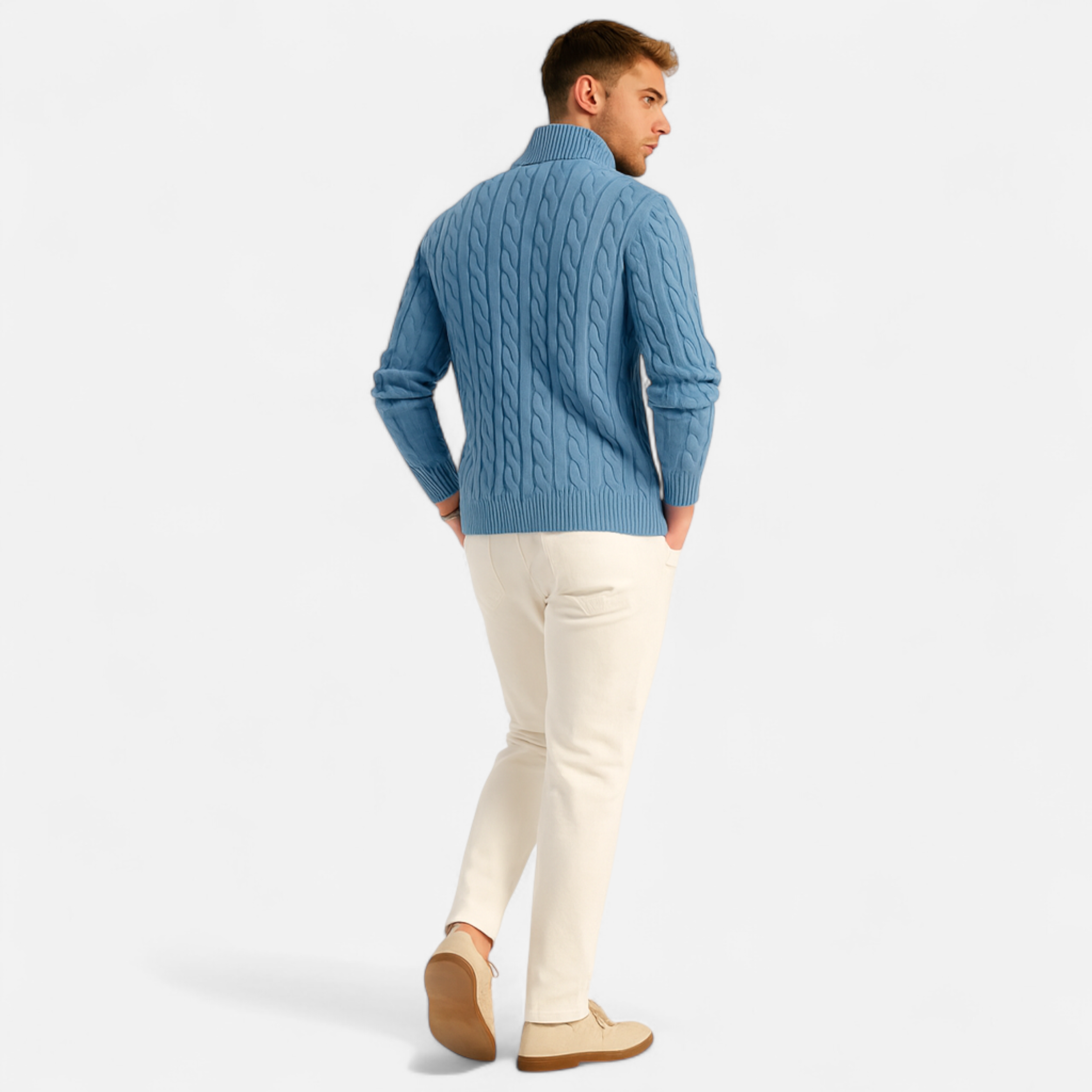 Volarno | Men’s Thick-Knit Turtleneck Zip Sweater