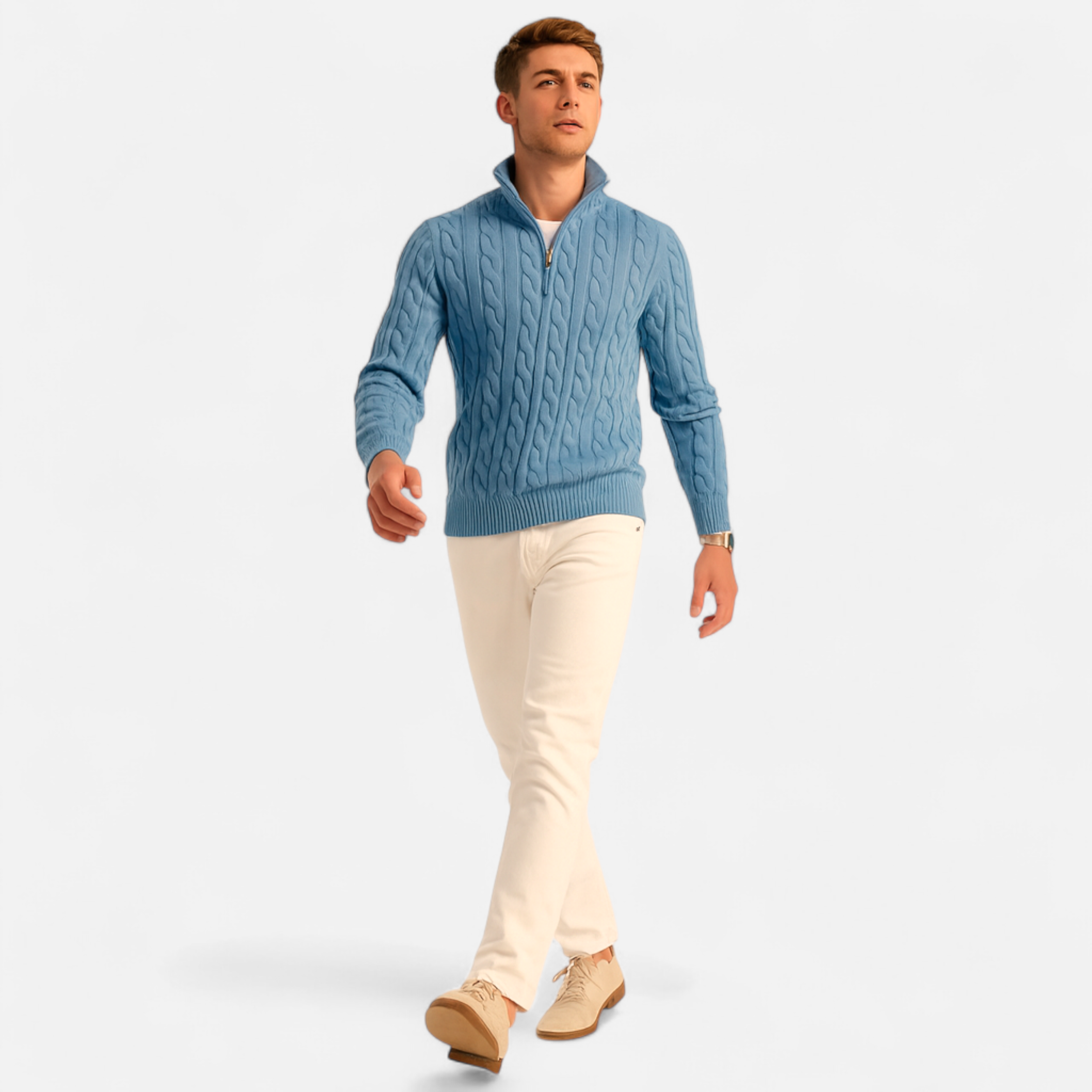 Volarno | Men’s Thick-Knit Turtleneck Zip Sweater