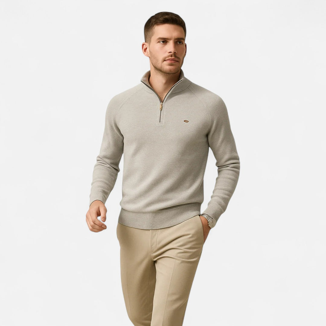 Volarno | Men’s Cotton Zip Sweater – Refined Knitwear for the Season