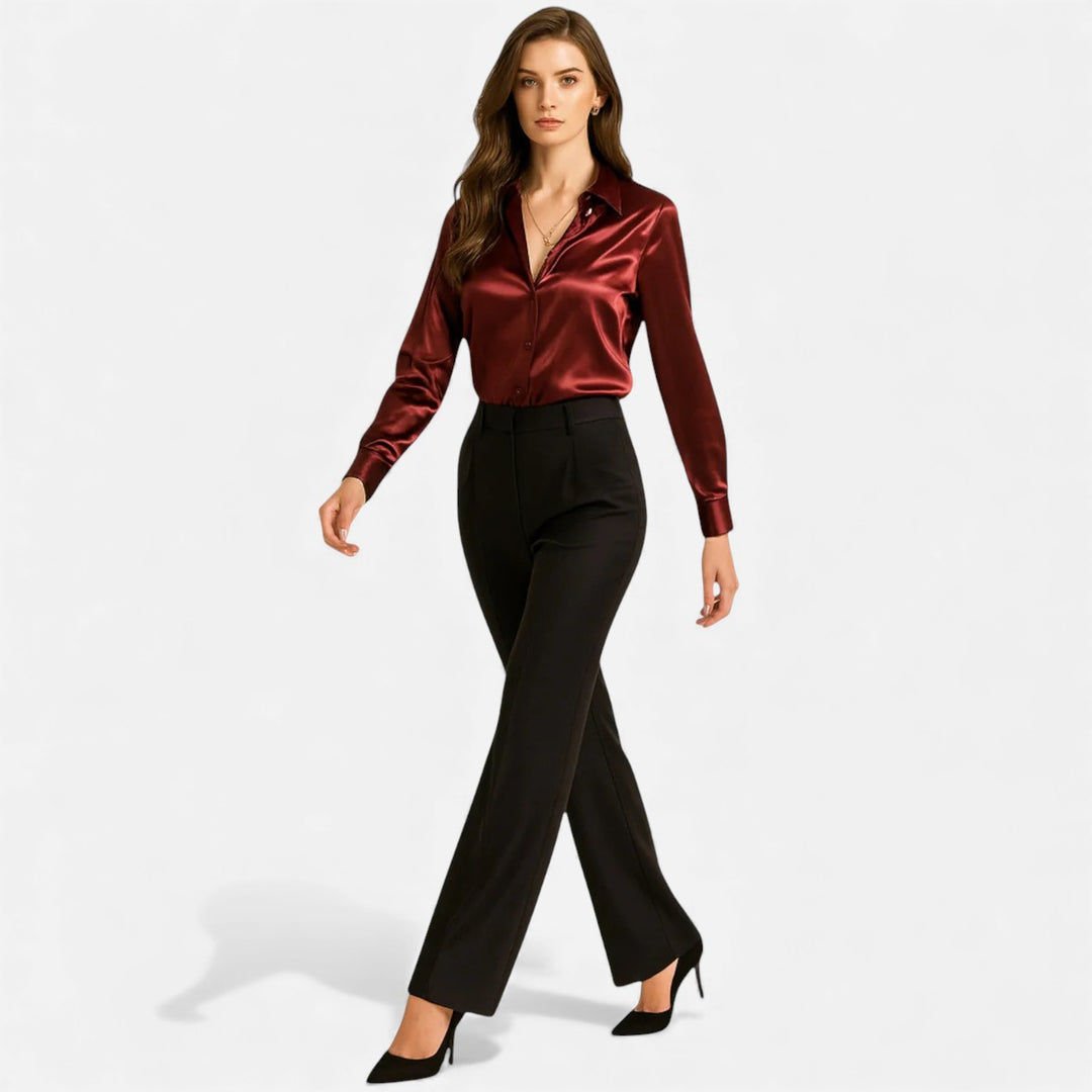 Volarno | Women’s Satin Blouse – Long Sleeve Elegance