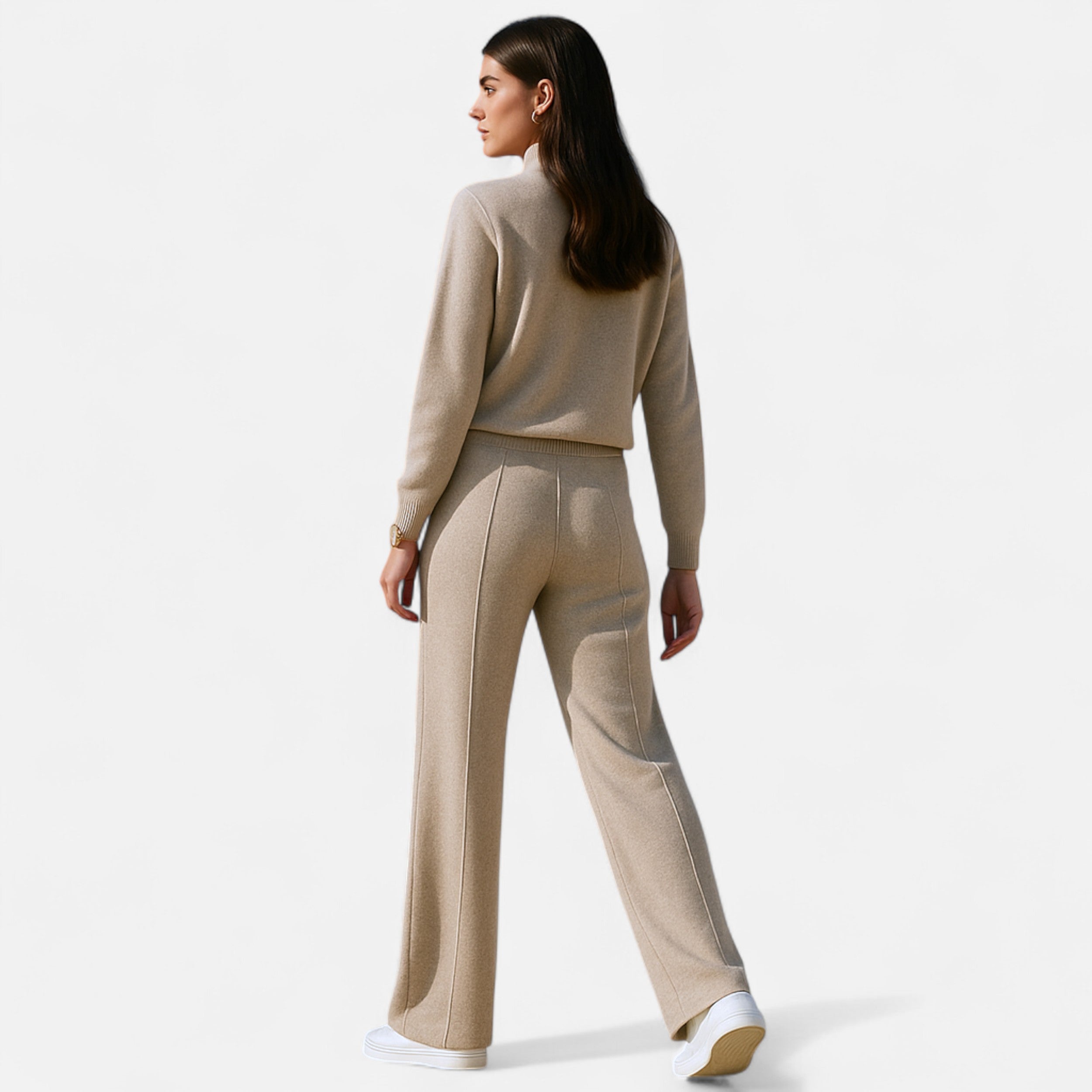 Volarno | Women’s Pure Wool Wide-Leg Knit Trousers