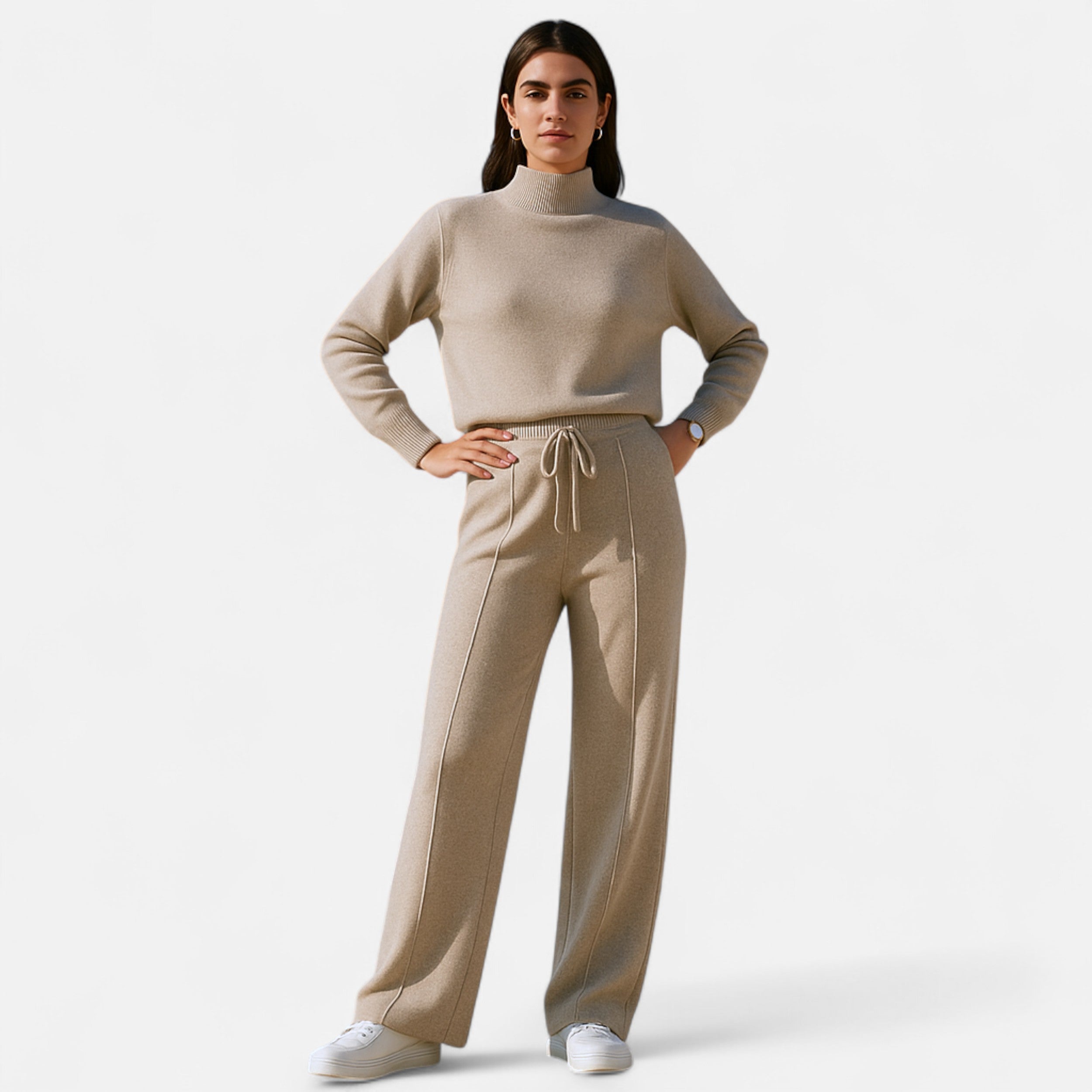 Volarno | Women’s Pure Wool Wide-Leg Knit Trousers