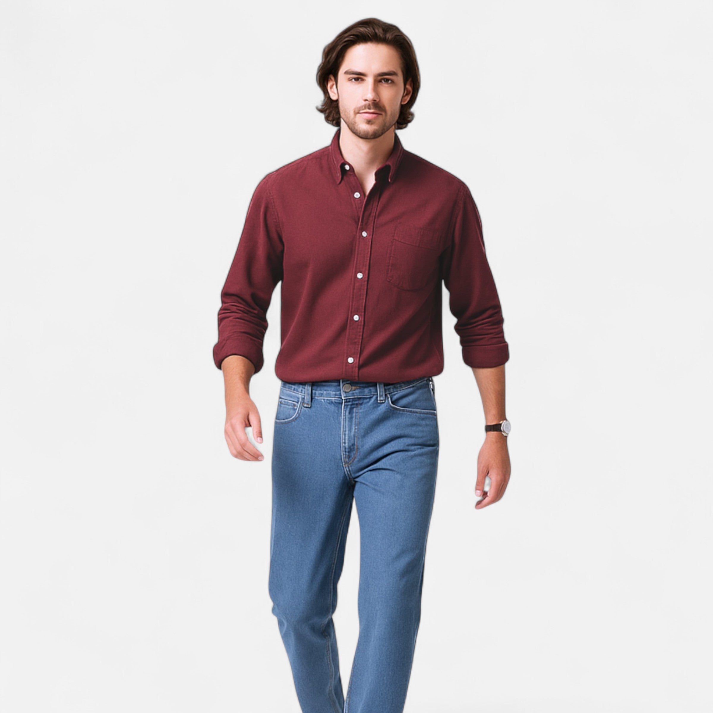 Volarno | Men’s Solid Long-Sleeve Business Shirt