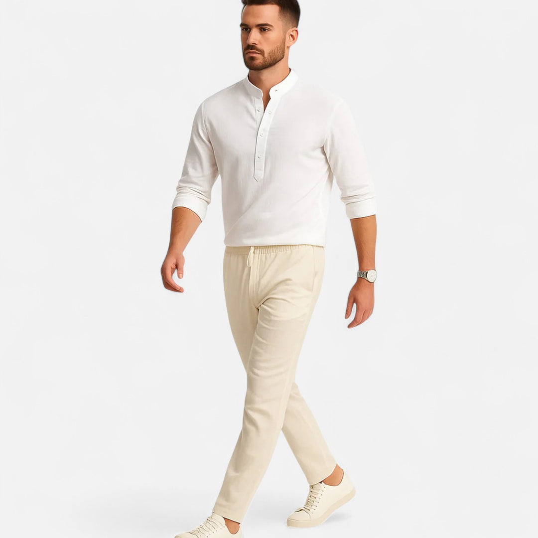 Volarno | Men’s Linen Henley – Heritage Collarless Style