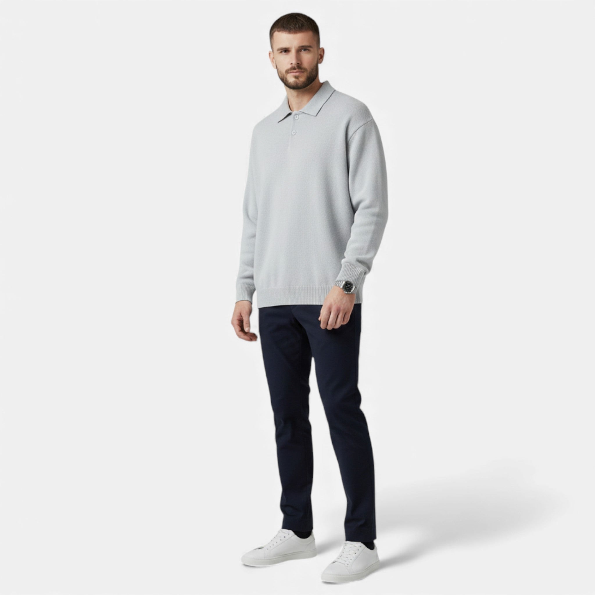 Volarno | Men’s Loose-Fit Button-Up Polo Sweater