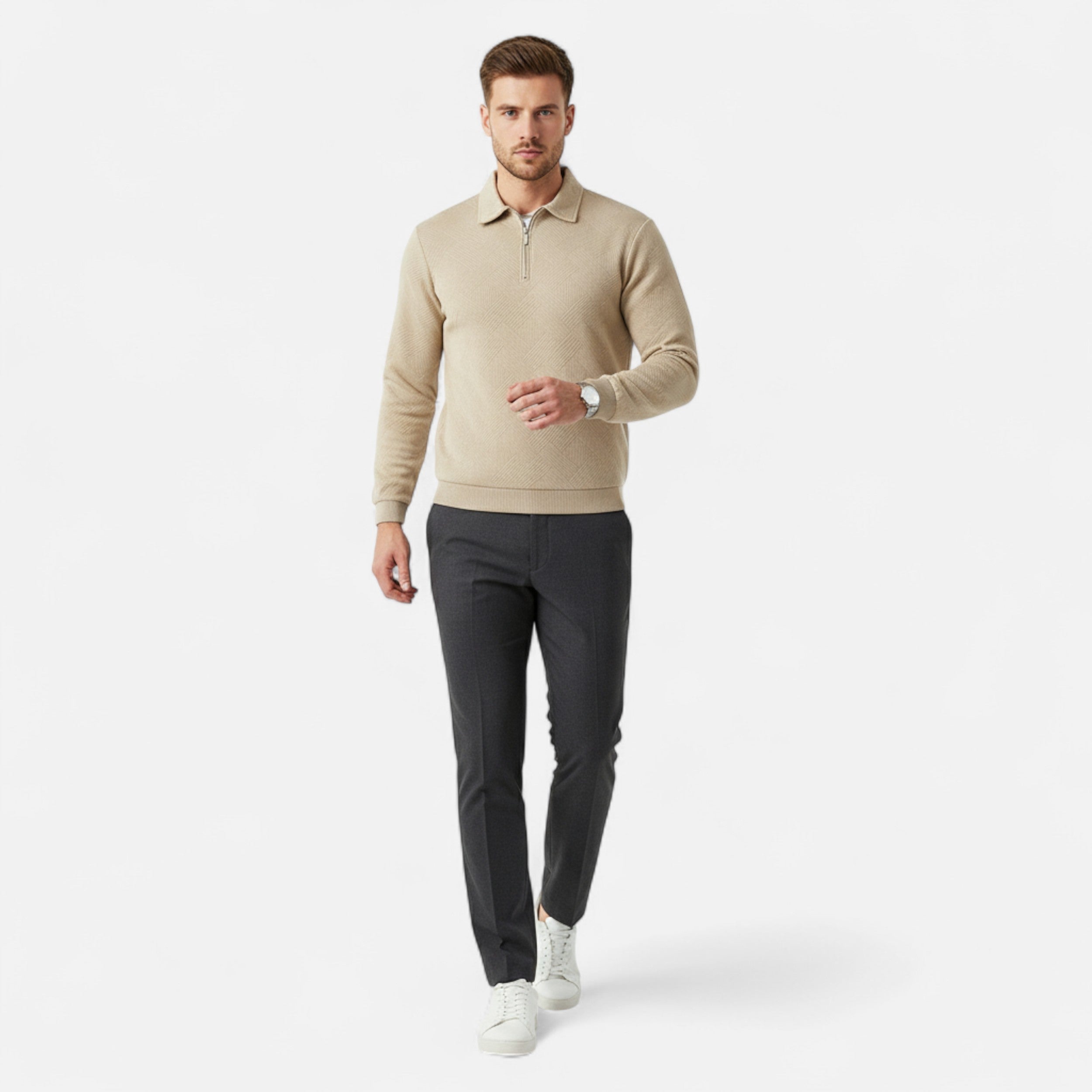 Volarno | Men’s Long-Sleeved Polo Shirt | Zipper Lapel