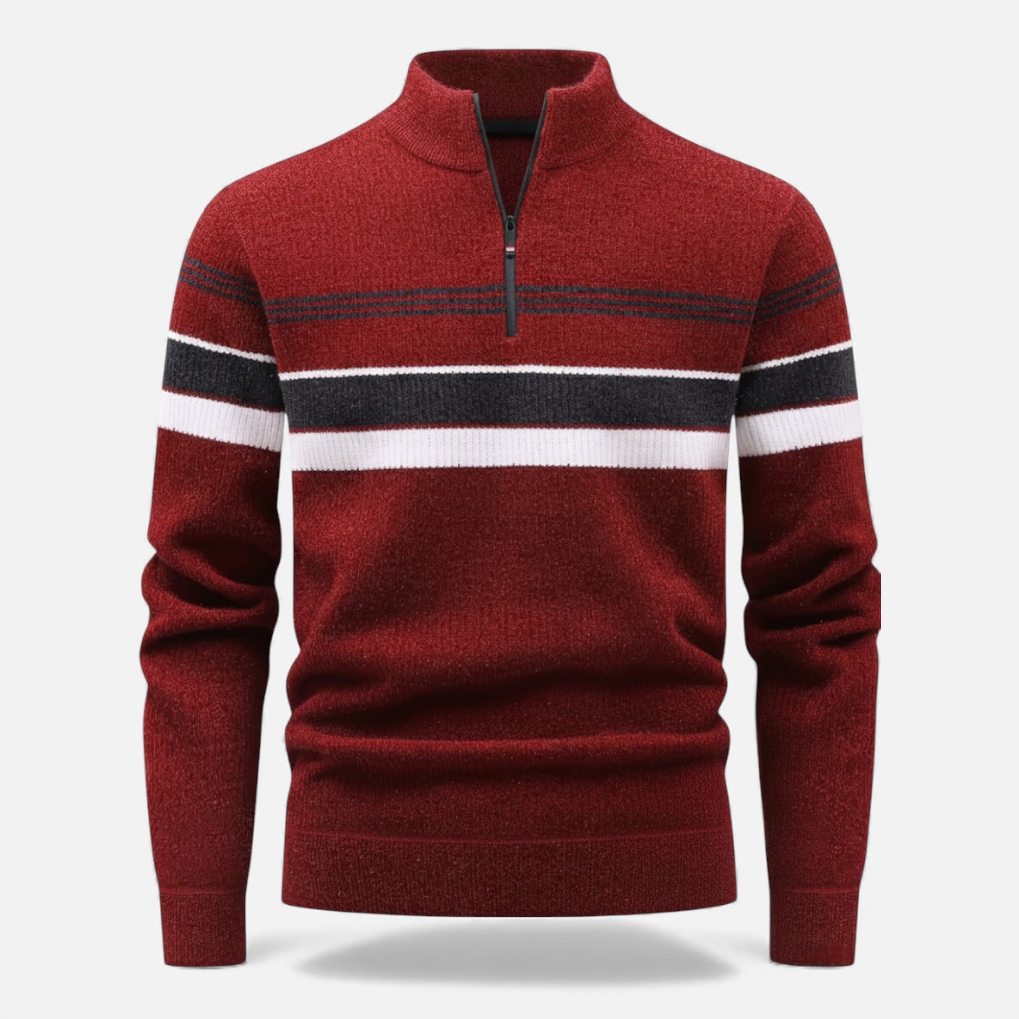 Volarno | Men’s Thick Half-Zip Striped Knit Sweater