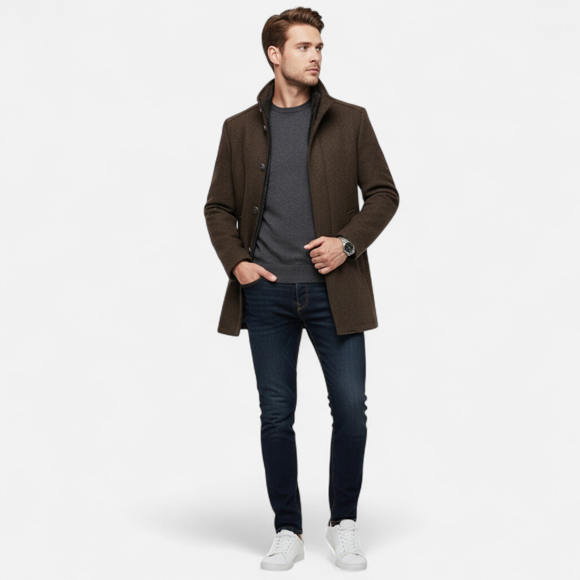 Volarno | Men’s Long Wool Overcoat with Vest