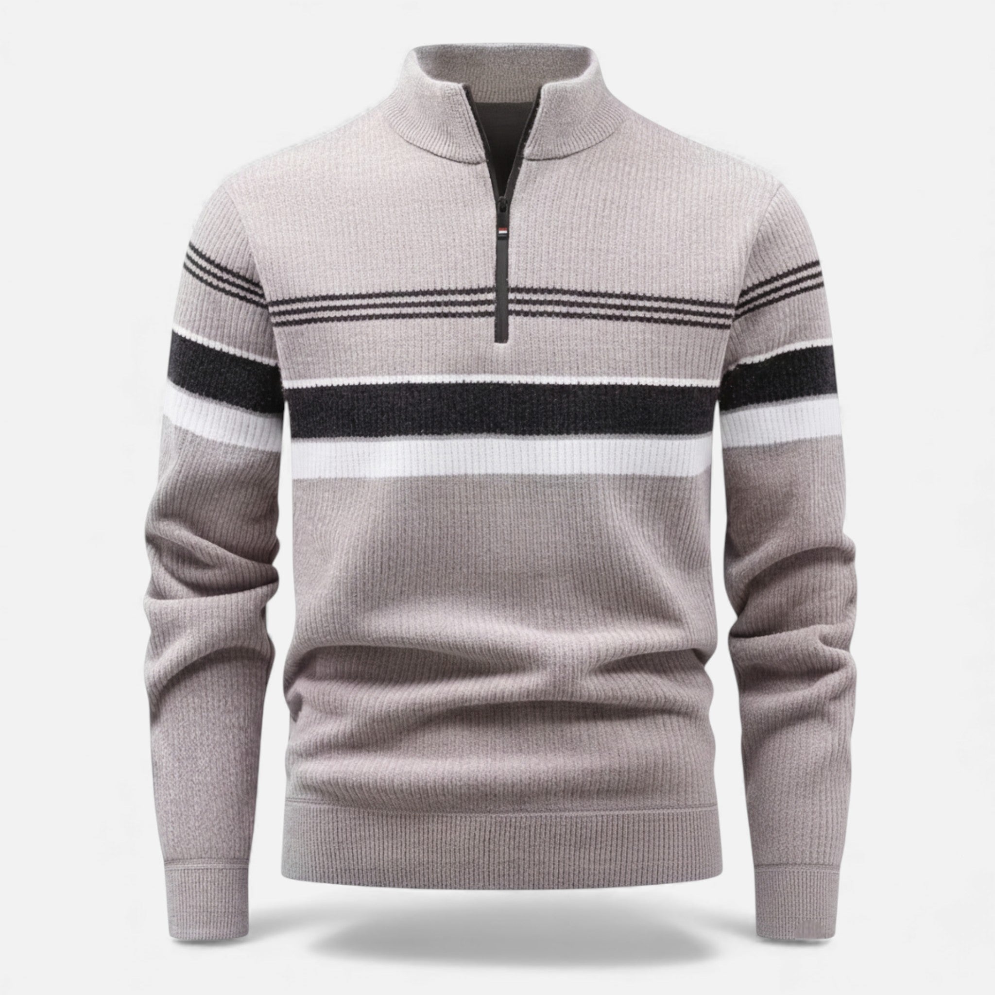 Volarno | Men’s Thick Half-Zip Striped Knit Sweater