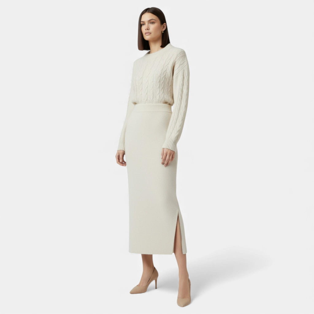 Volarno | Women’s Wool A-Line Split Midi Skirt