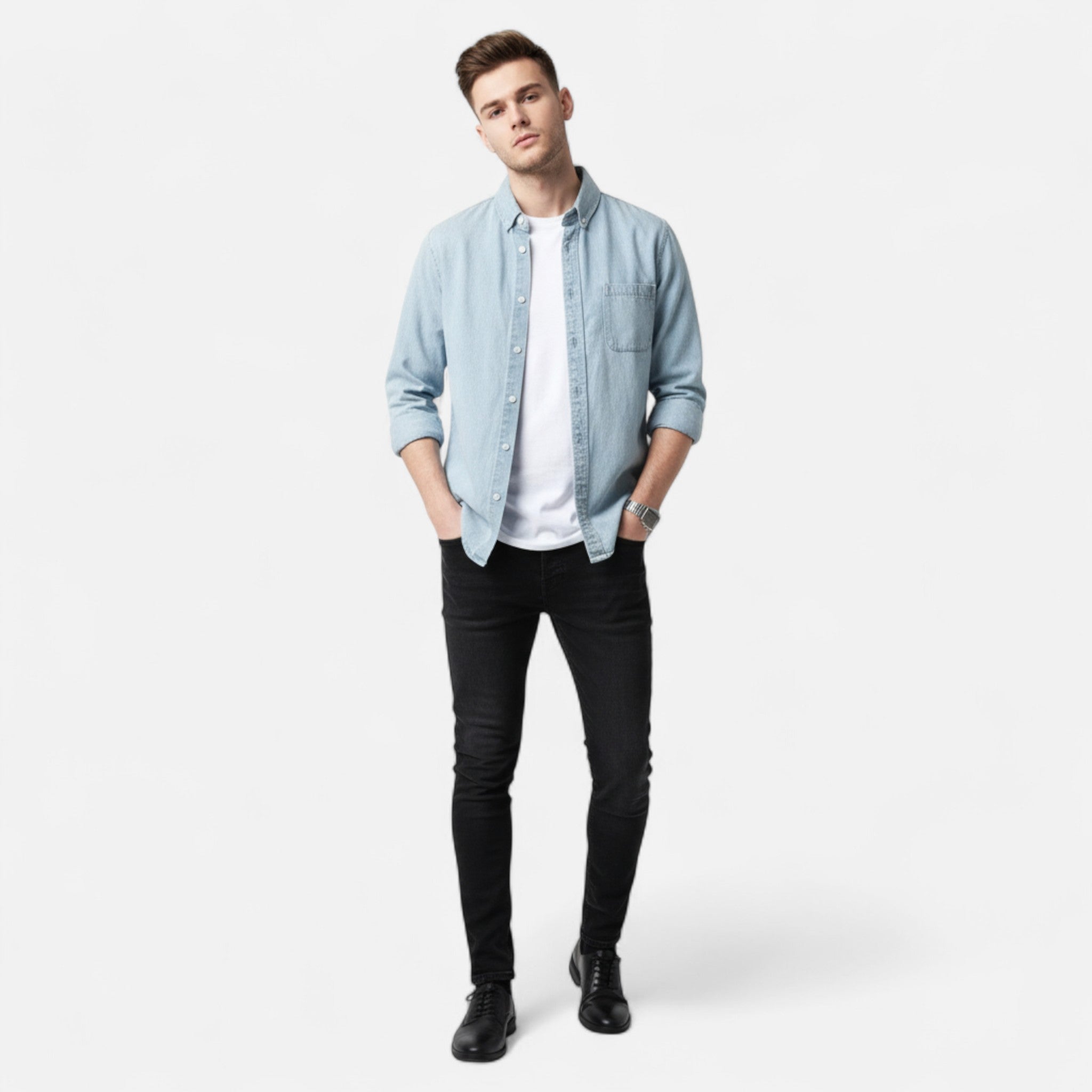 Volarno | Men’s Cotton Denim Long-Sleeve Shirt