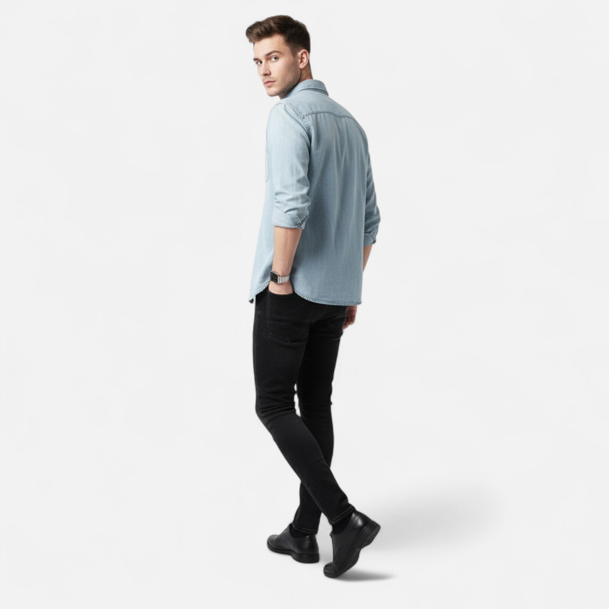 Volarno | Men’s Cotton Denim Long-Sleeve Shirt