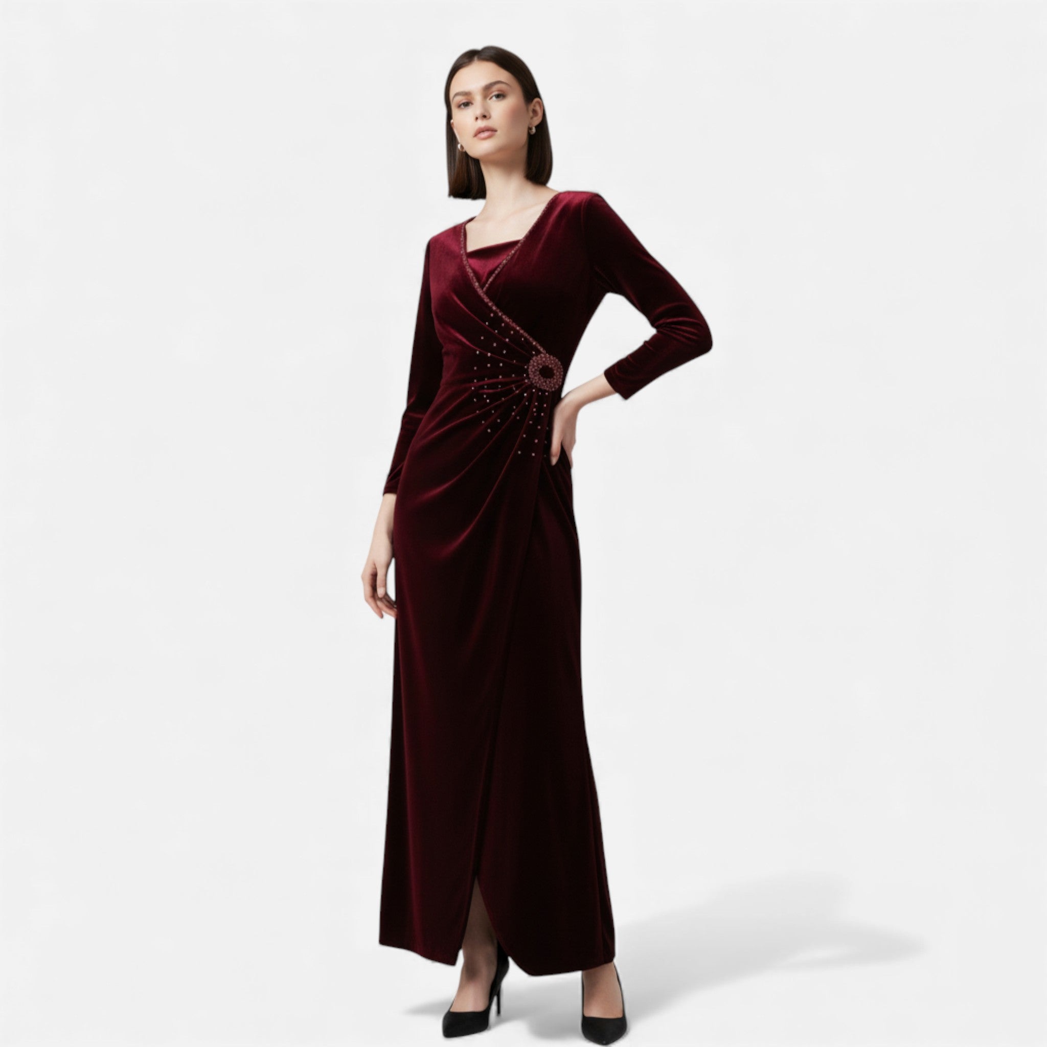 Volarno | Women’s Velvet Draped Wrap Dress