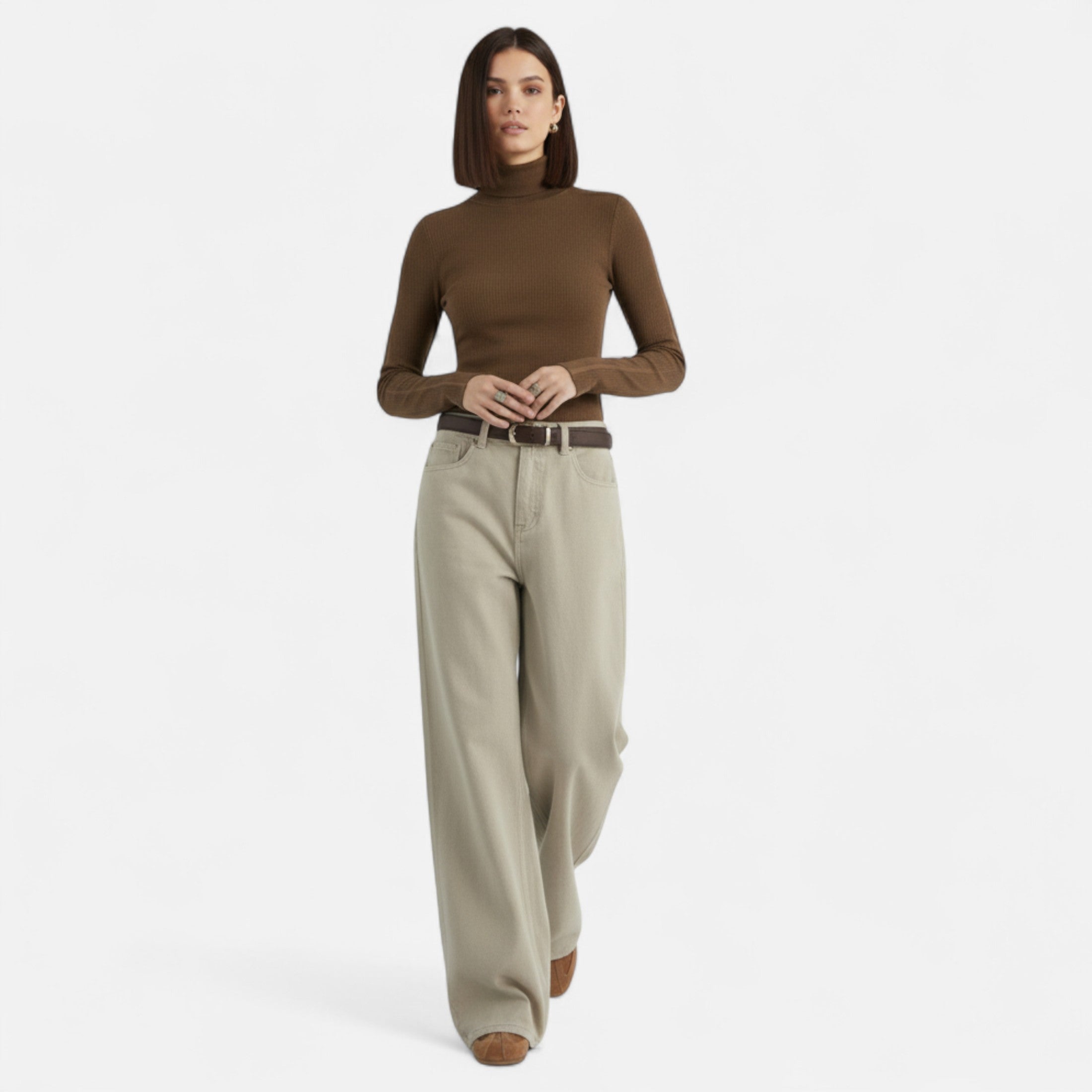 Volarno | Women’s High-Waist Cotton Trousers – Wide Leg Elegance