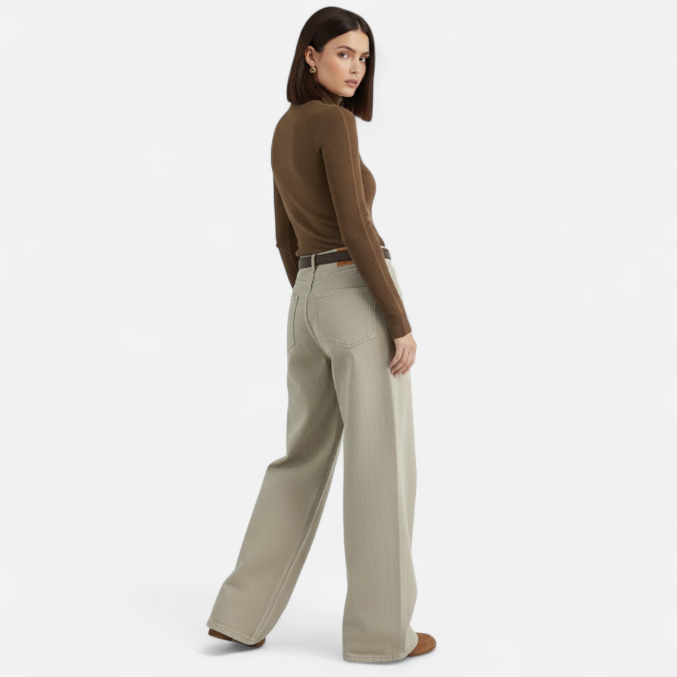 Volarno | Women’s High-Waist Cotton Trousers – Wide Leg Elegance