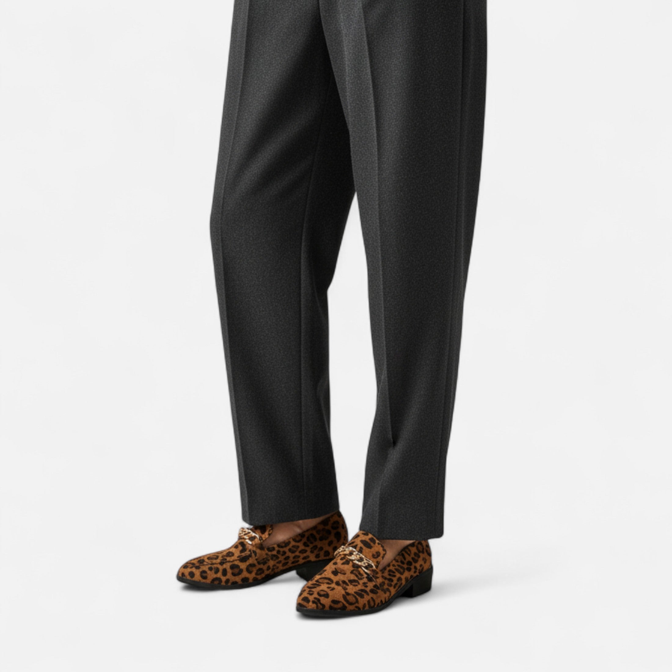 Volarno | Women’s Suede Loafers – Leopard Print Mid-Heel