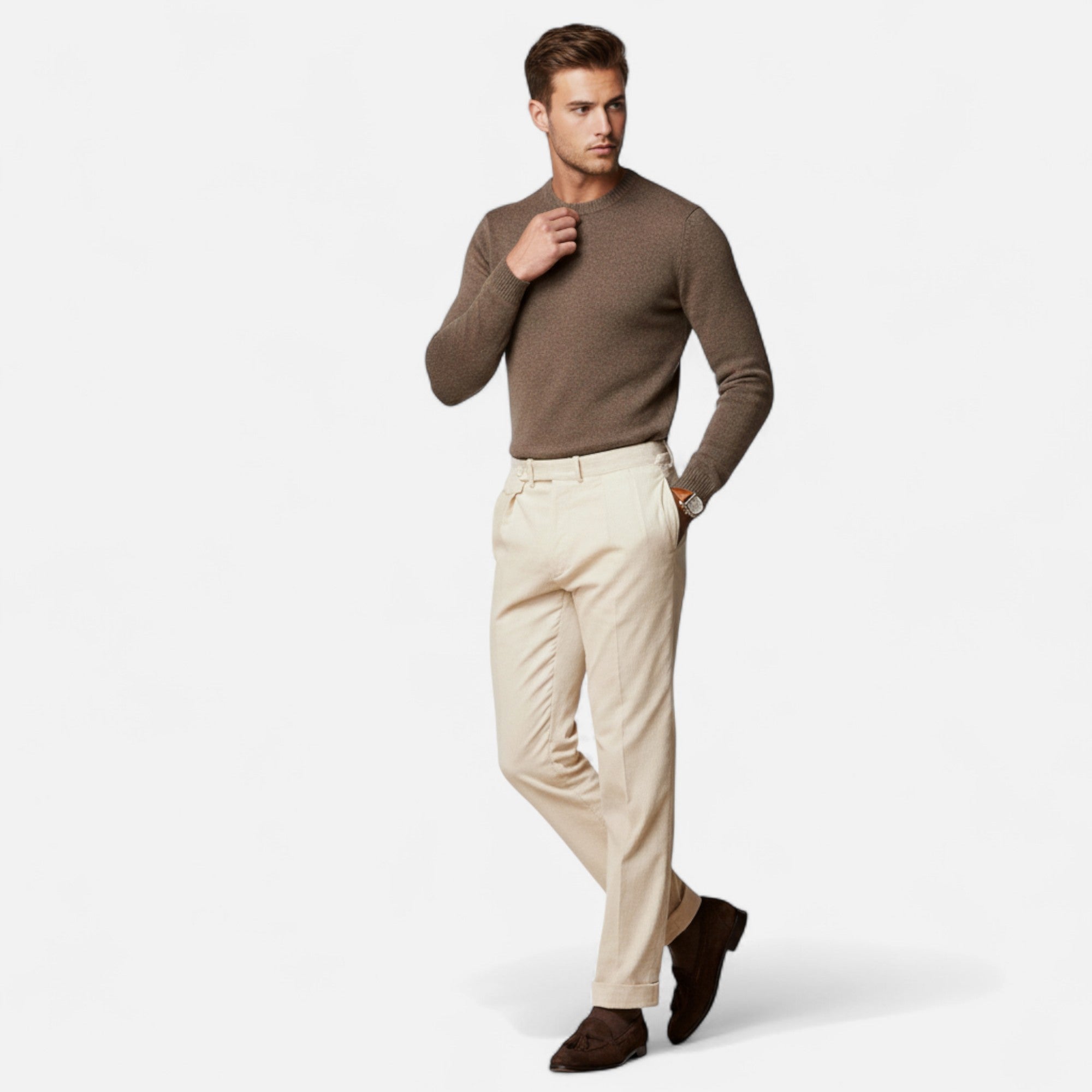 Volarno | Men’s Tailored White Cotton-Blend Trousers