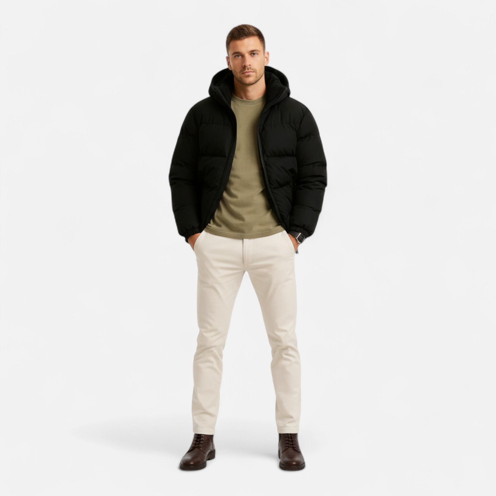 Volarno | Men’s Puffer Jacket – Lightweight Hooded Insulated Elegance