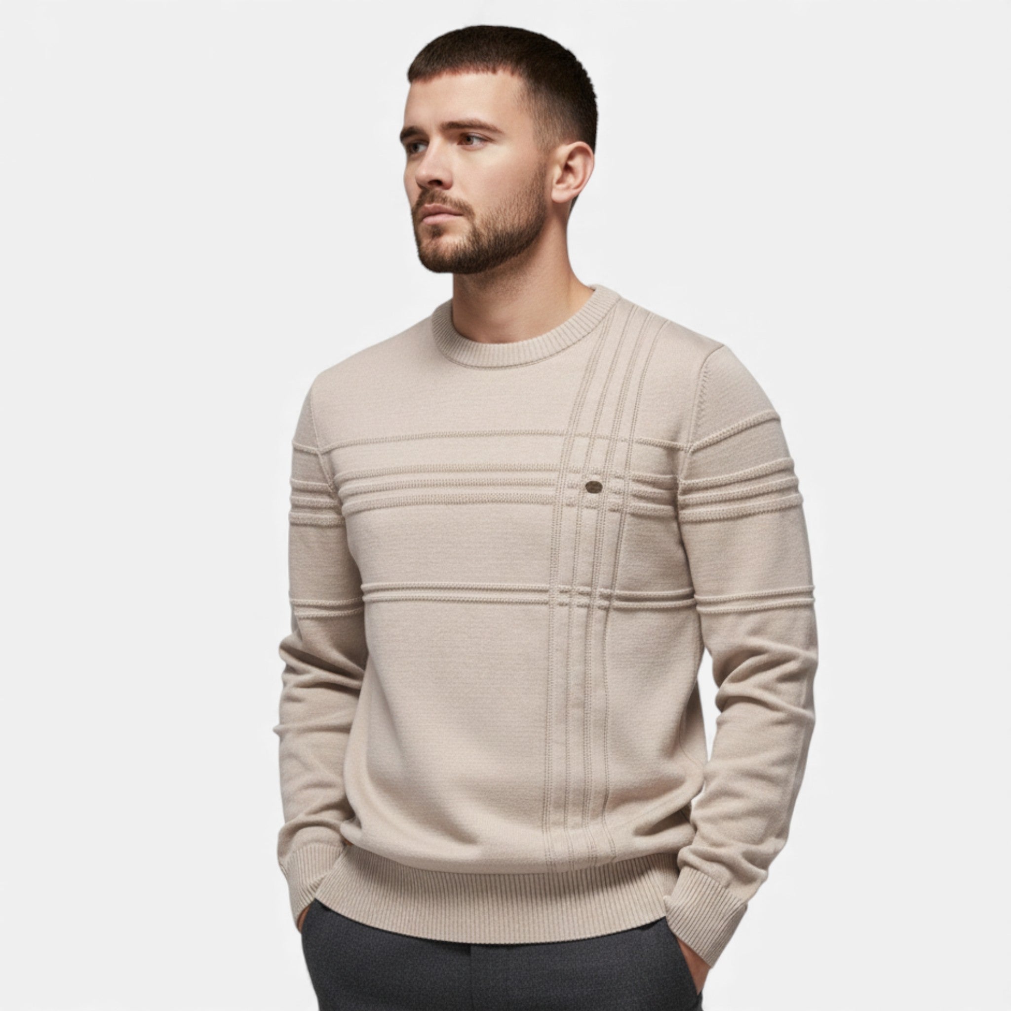 Volarno | Men’s Slim Fit Structured Knit Sweater