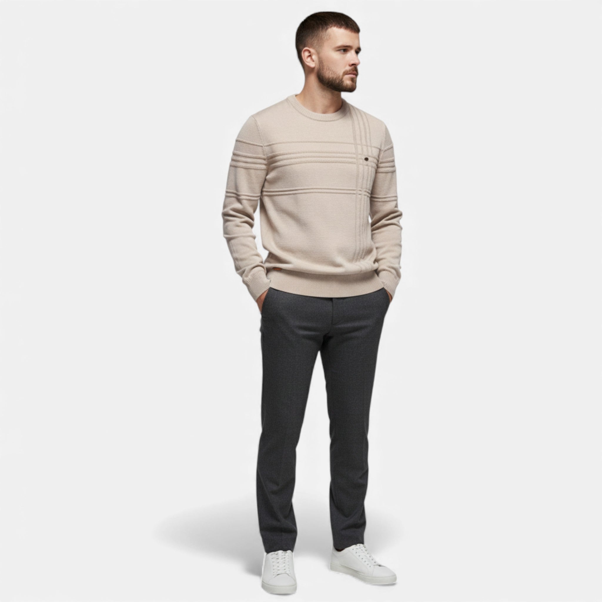 Volarno | Men’s Slim Fit Structured Knit Sweater