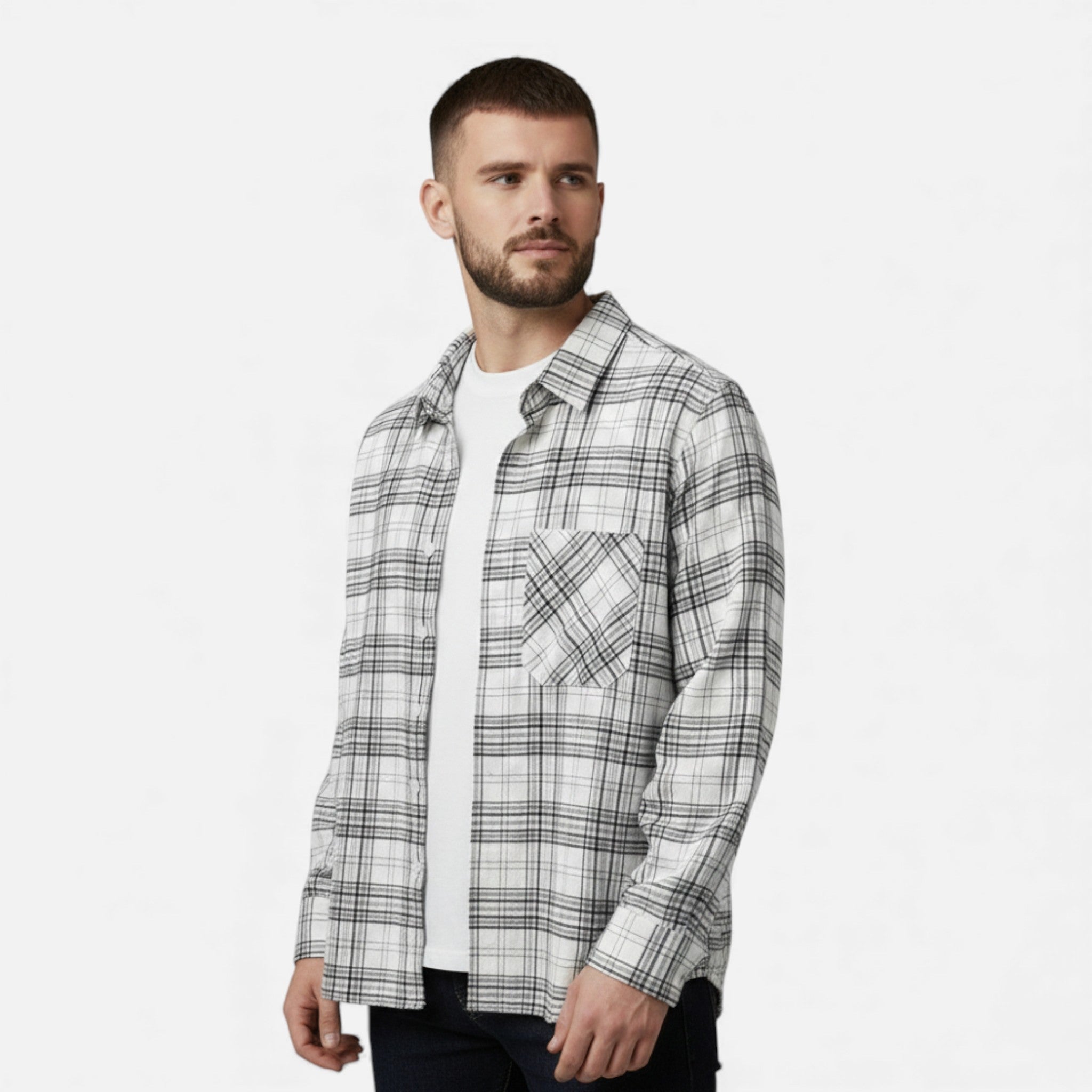 Volarno | Men’s Plaid Long-Sleeve Loose Shirt with Pocket