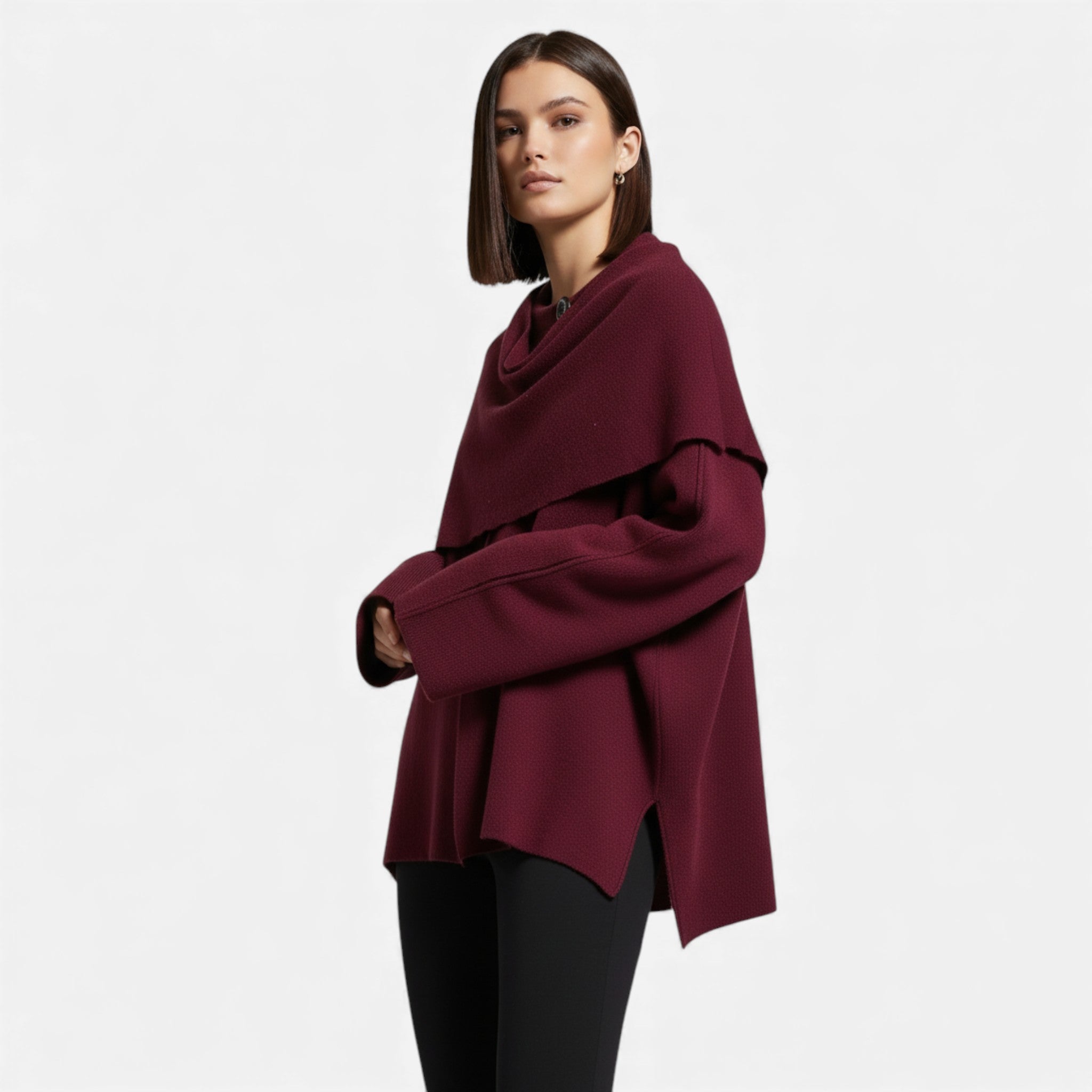 Volarno | Women’s Elegant Wool-Feel Poncho Cardigan