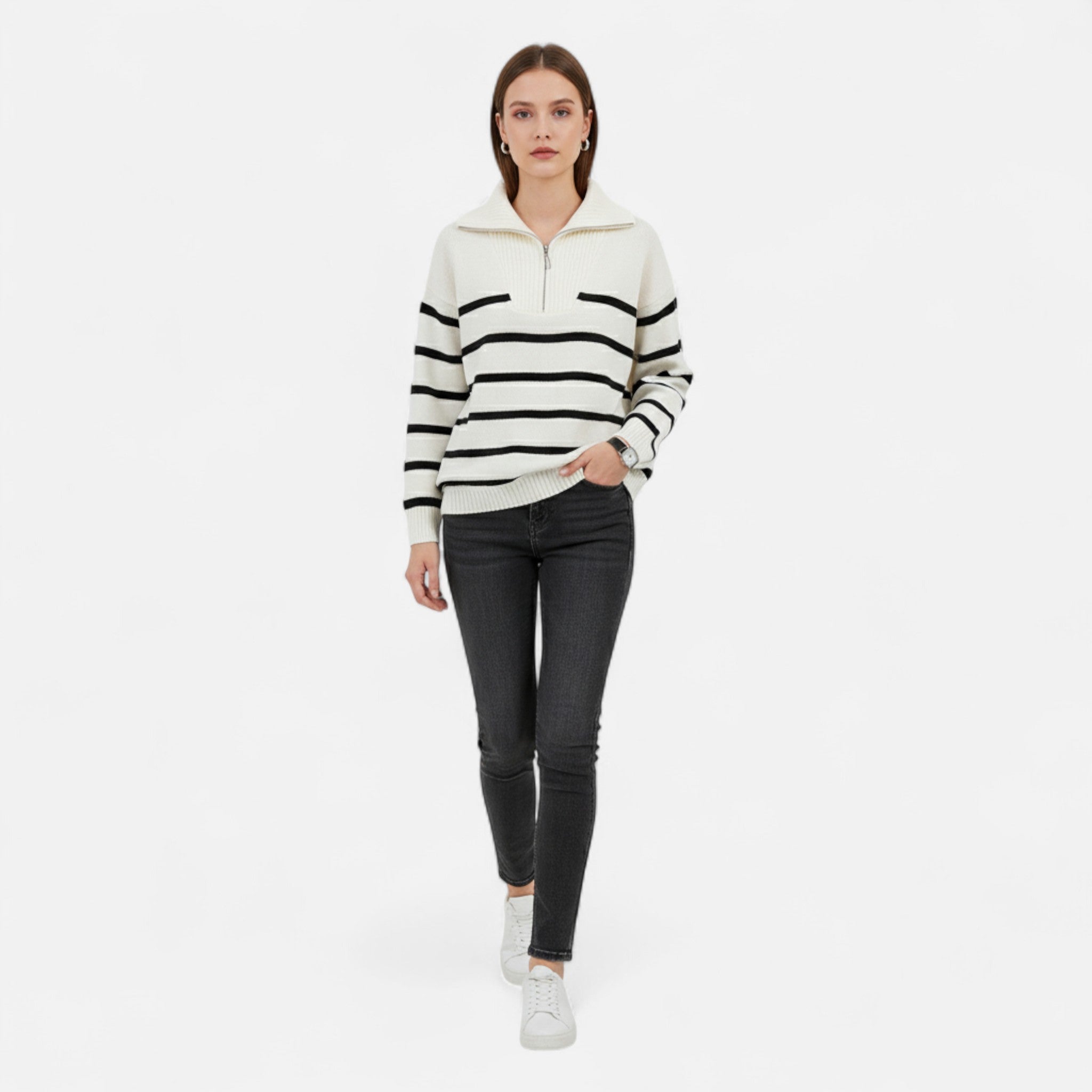 Volarno | Women's Striped Polo Sweater – Refined Autumn Heritage