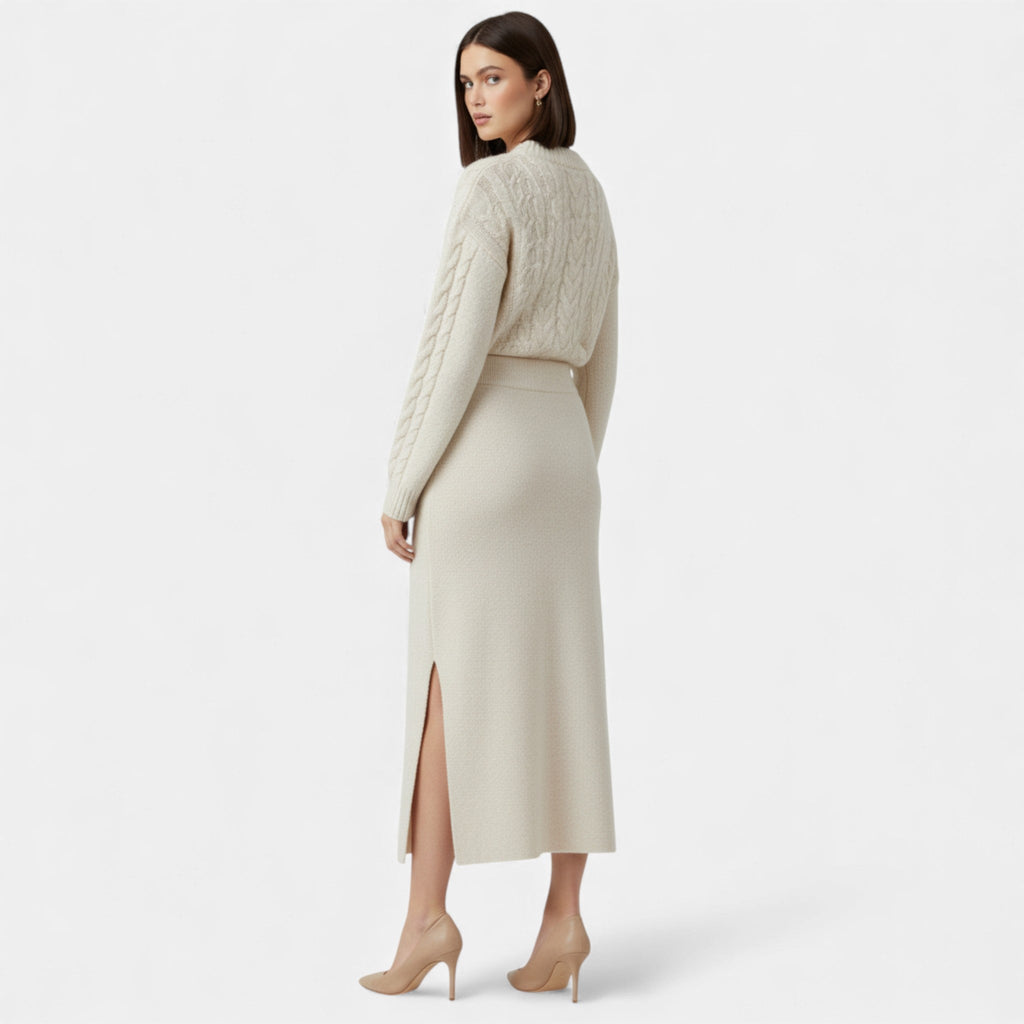 Volarno | Women’s Wool A-Line Split Midi Skirt