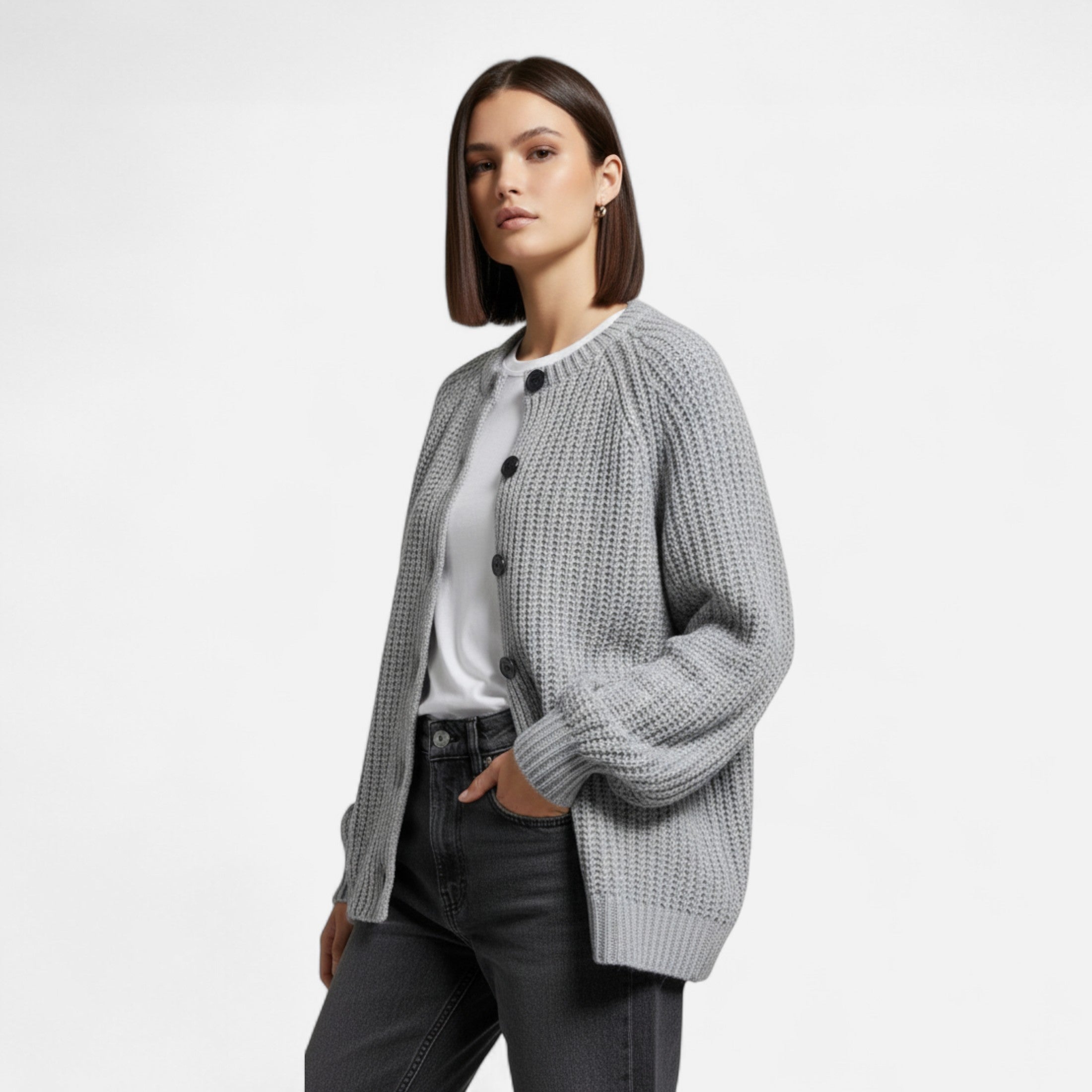 Volarno | Women’s Vintage Round Neck Knit Cardigan – Effortless Autumn Grace