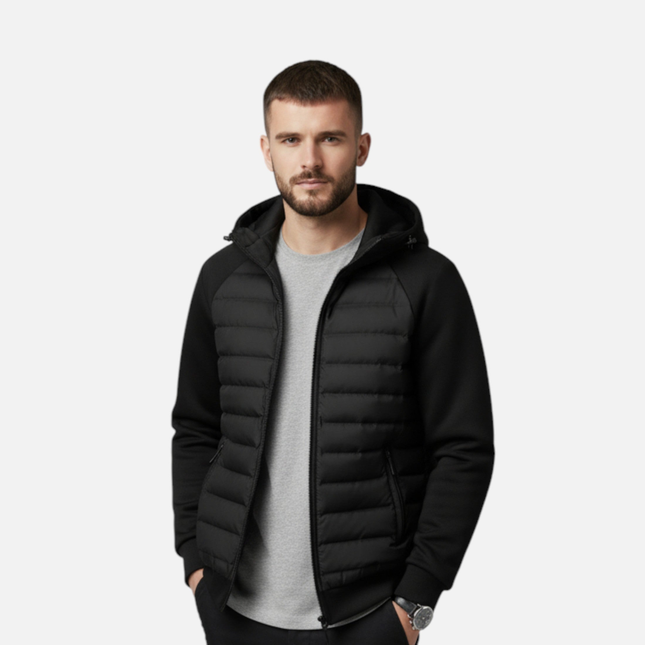 Volarno | Men’s Hooded Down Jacket – Spliced Quilted Style