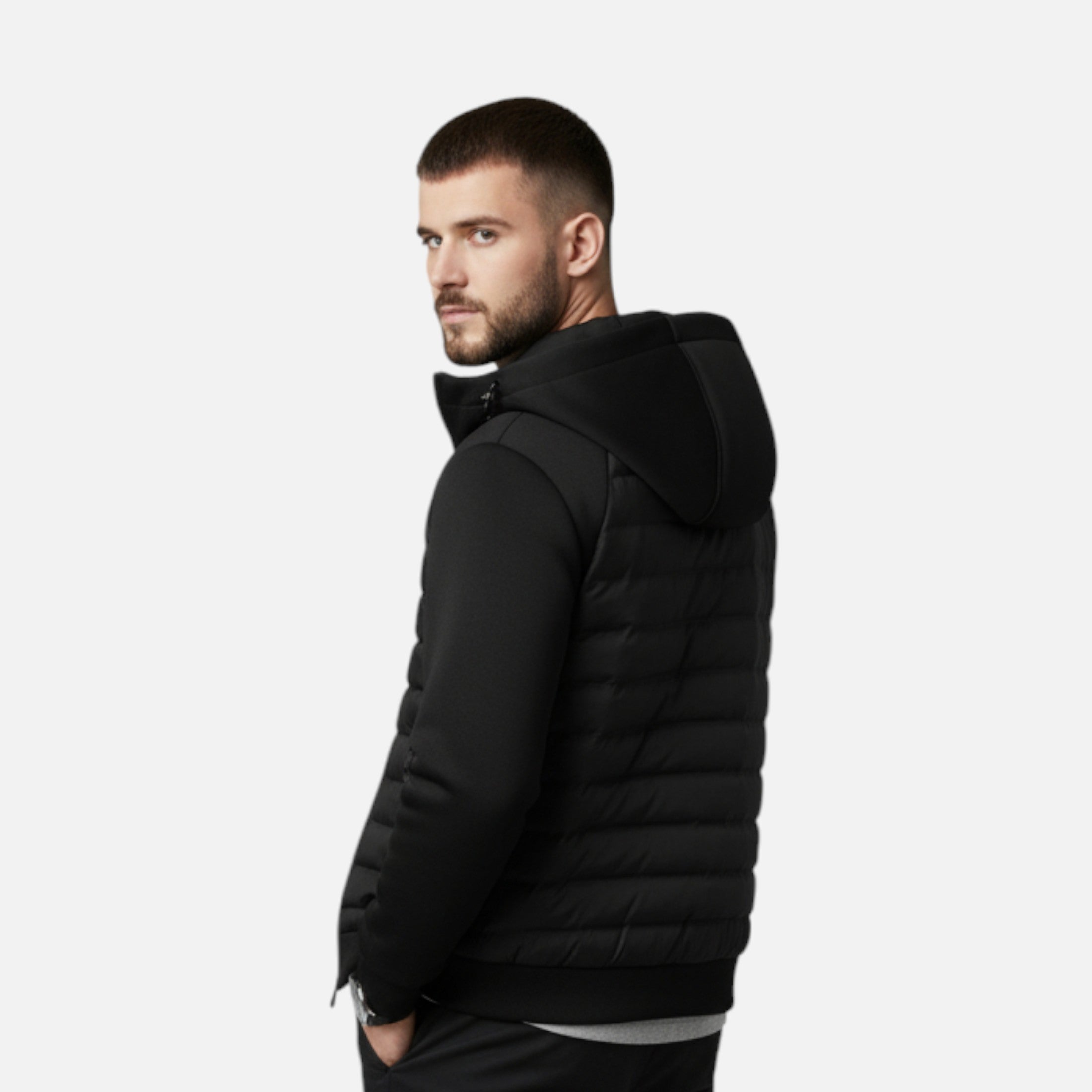 Volarno | Men’s Hooded Down Jacket – Spliced Quilted Style