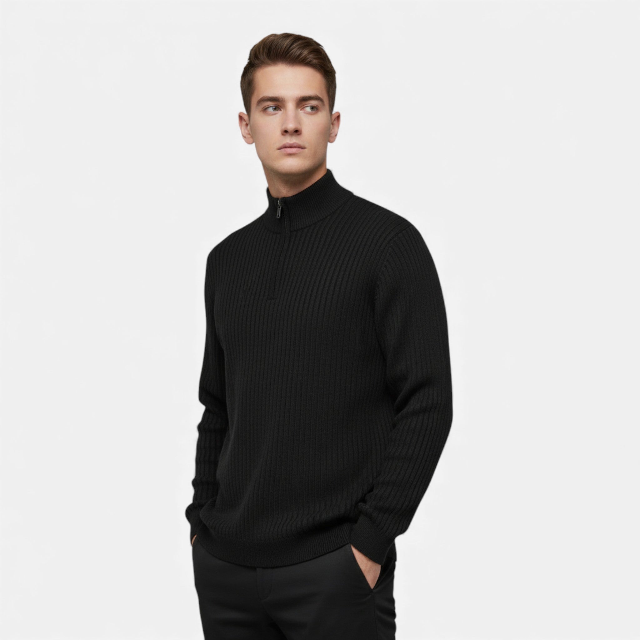 Volarno | Men’s Warm Minimalist Zippered Knit Sweater