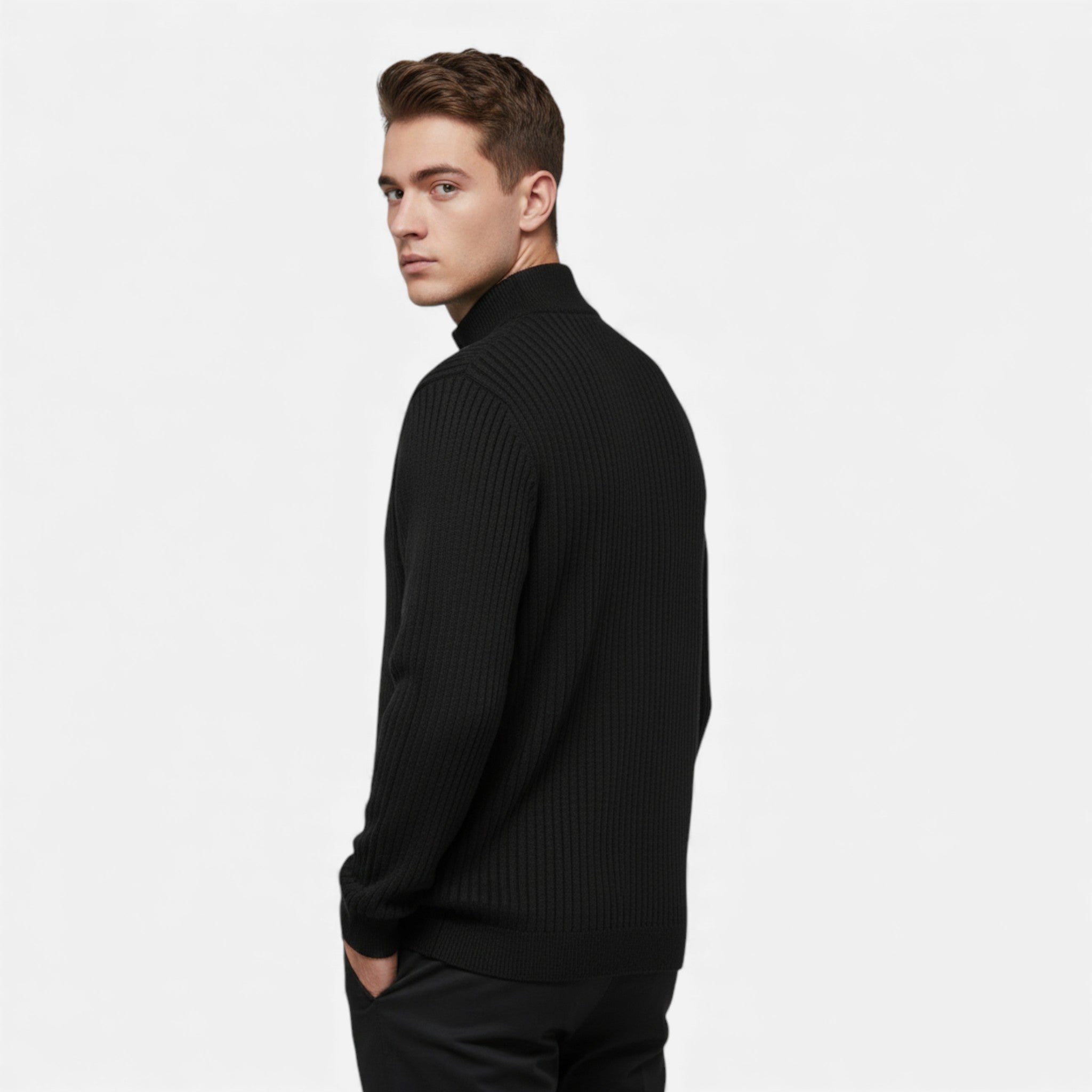 Volarno | Men’s Warm Minimalist Zippered Knit Sweater