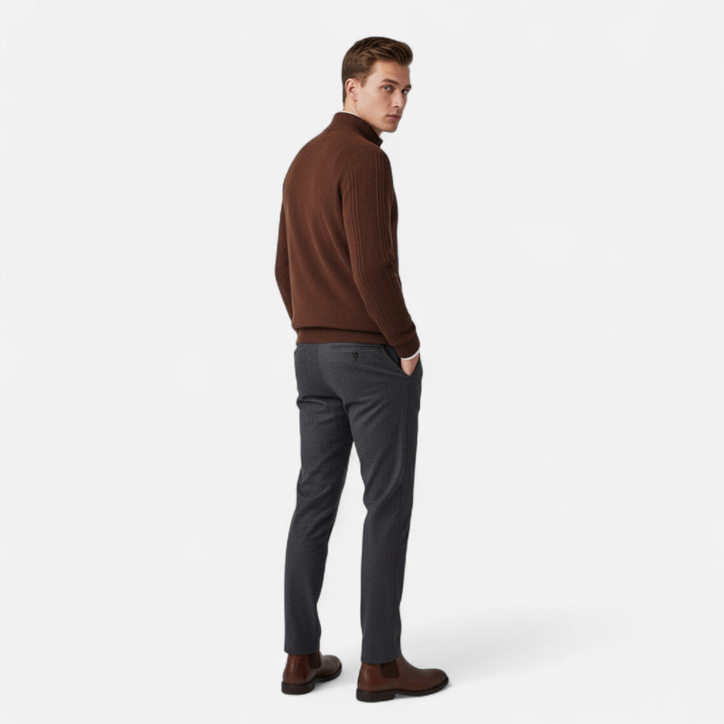 Volarno | Men’s Sweater – Cashmere Ribbed Half-Zip Elegance