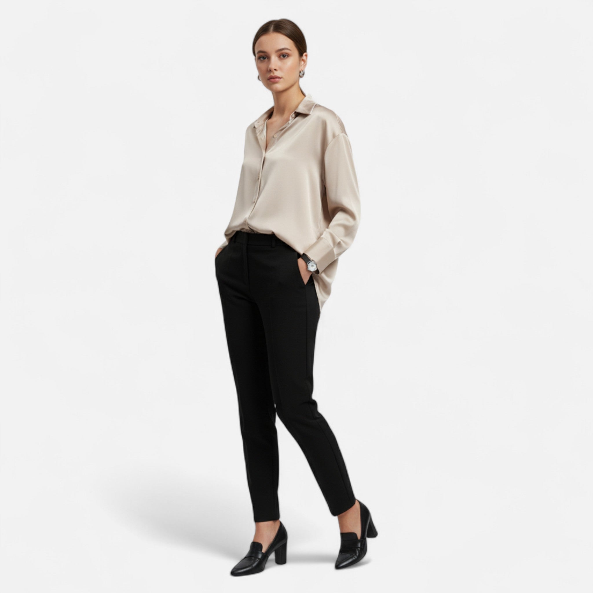 Volarno | Women’s Silk Satin Blouse – Autumn Poise Edition