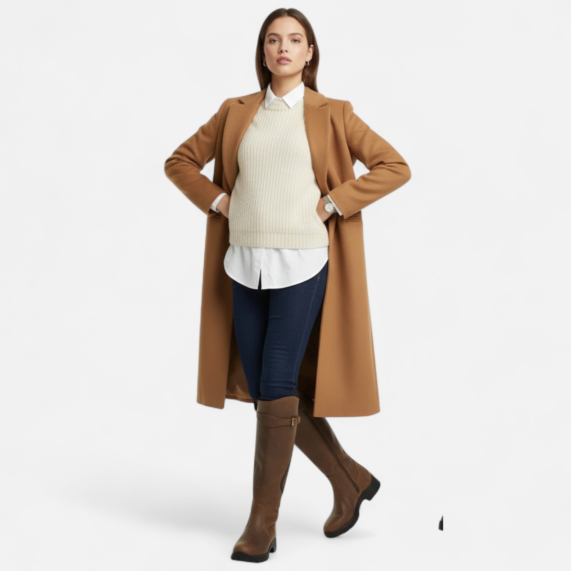 Volarno | Women’s Knee-High PU Leather Heel Boots – “Angel Baby” Motif