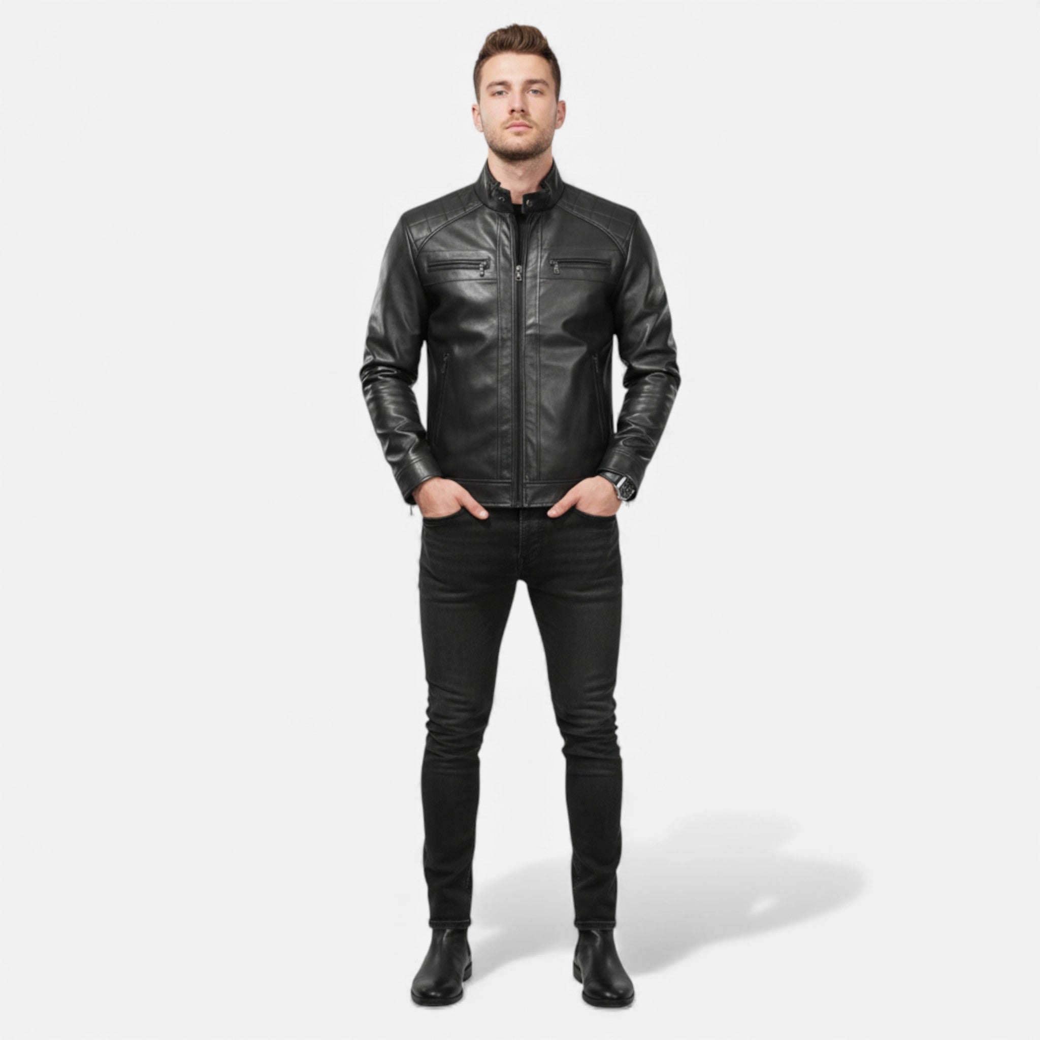 Volarno | Men’s Leather Biker Jacket – Cornelius Edition