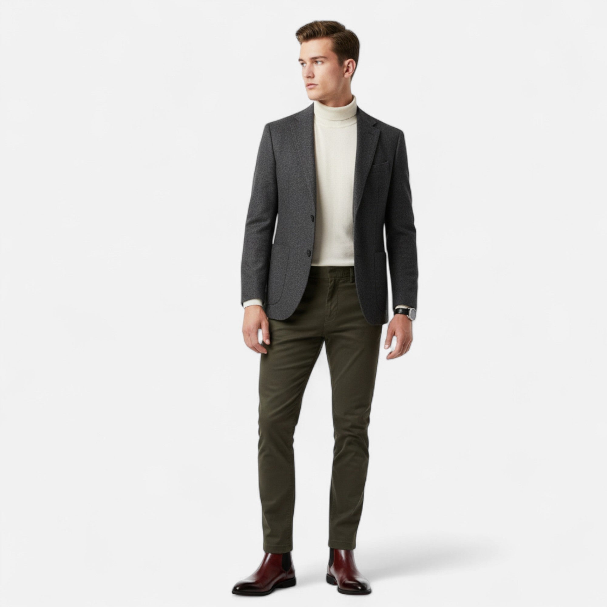 Volarno | Men’s Chelsea Boots in Polished Noir with Red Sole