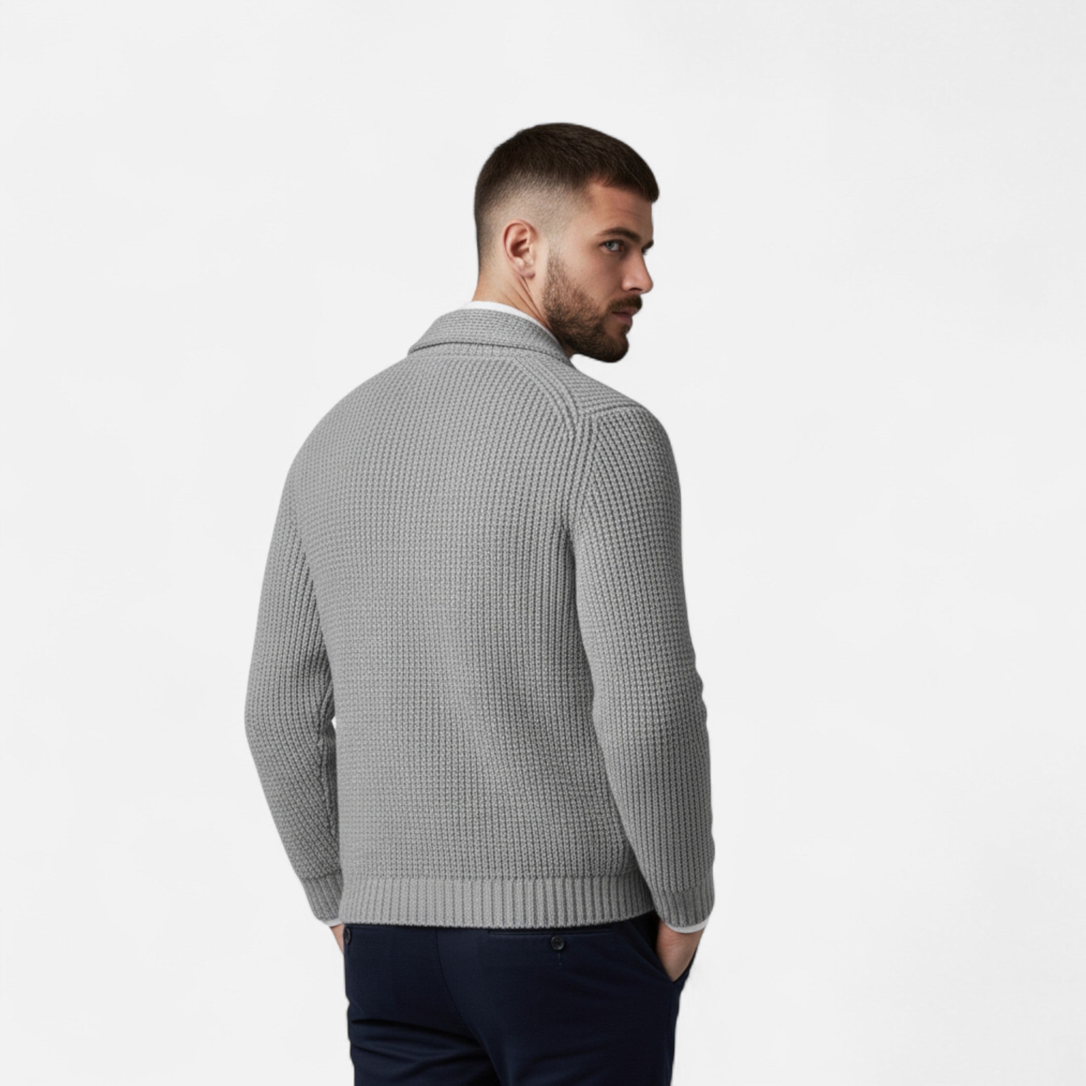 Volarno | Men’s Button-Up Premium Wool Cardigan – Classic Slim Fit Style