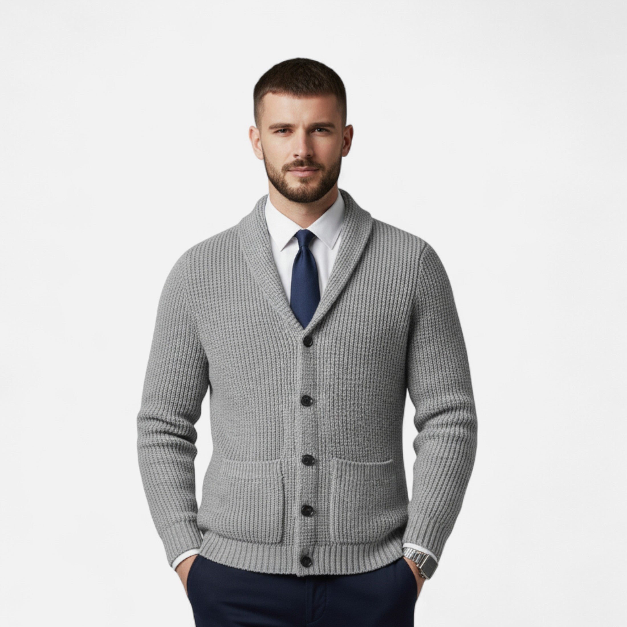 Volarno | Men’s Button-Up Premium Wool Cardigan – Classic Slim Fit Style