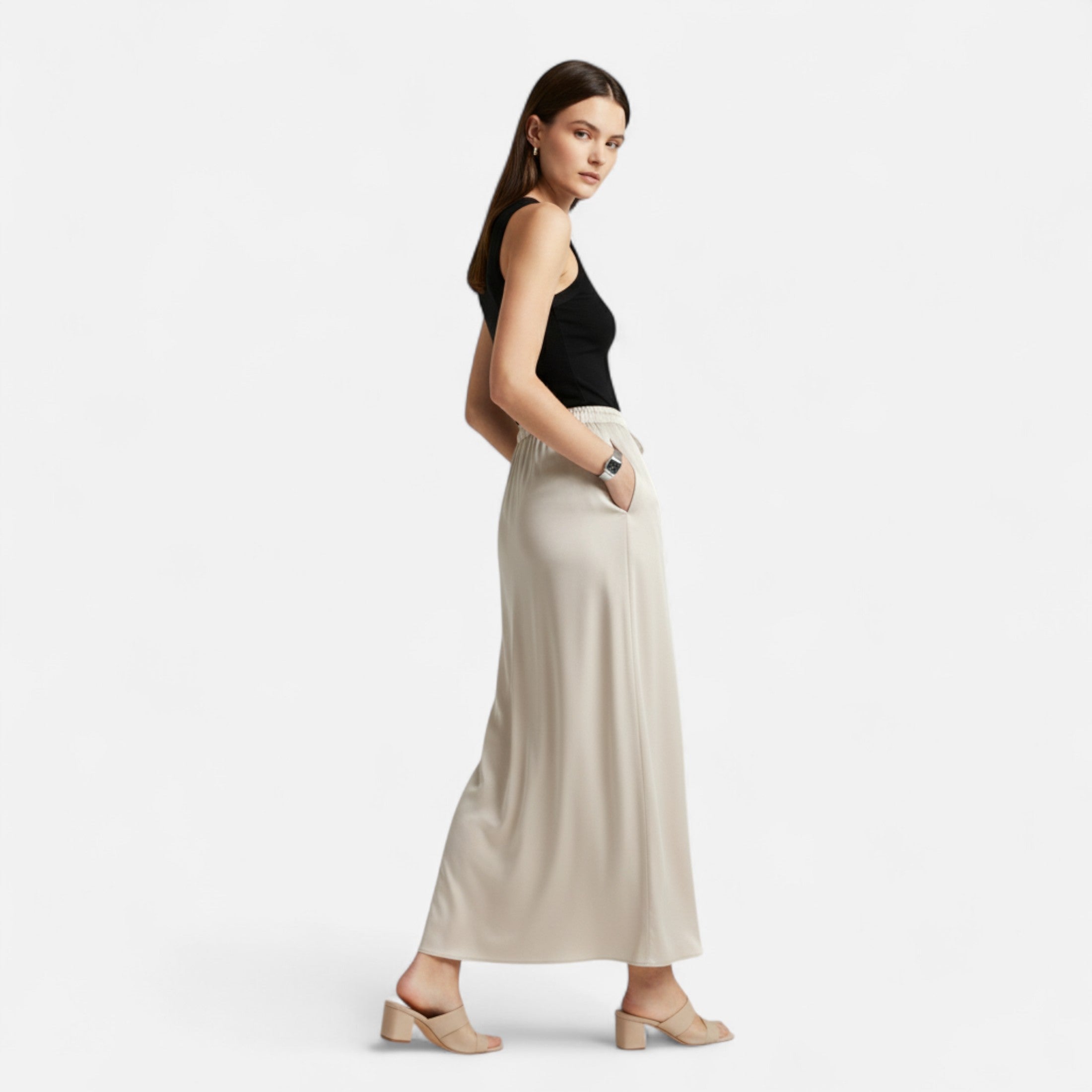 Volarno | Women's Elegant High-Waist Satin Skirt
